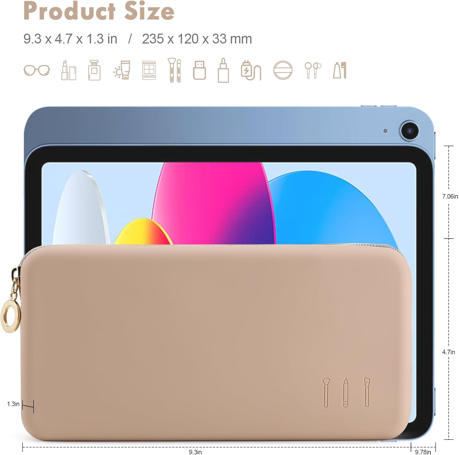 FVION Zipper Makeup Brushes Bag for Travel, Large Silicone Makeup Brush Holder, Make up Brushes Pouch Case for Makeup Tools - Khaki - Black image number 3