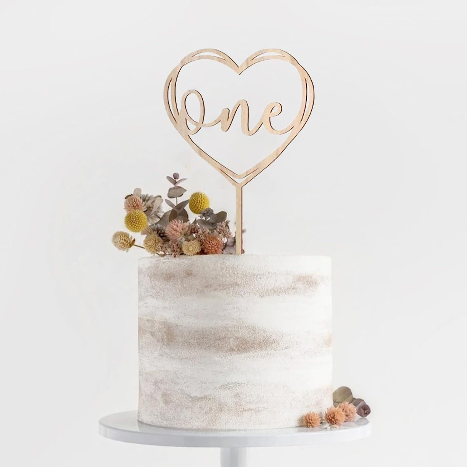 Heart Shaped 'One' Wooden Cake Topper for Birthday, Shower, and Baby Party - Elegant Photo Ready Cake Decoration to Celebrate Special Moments