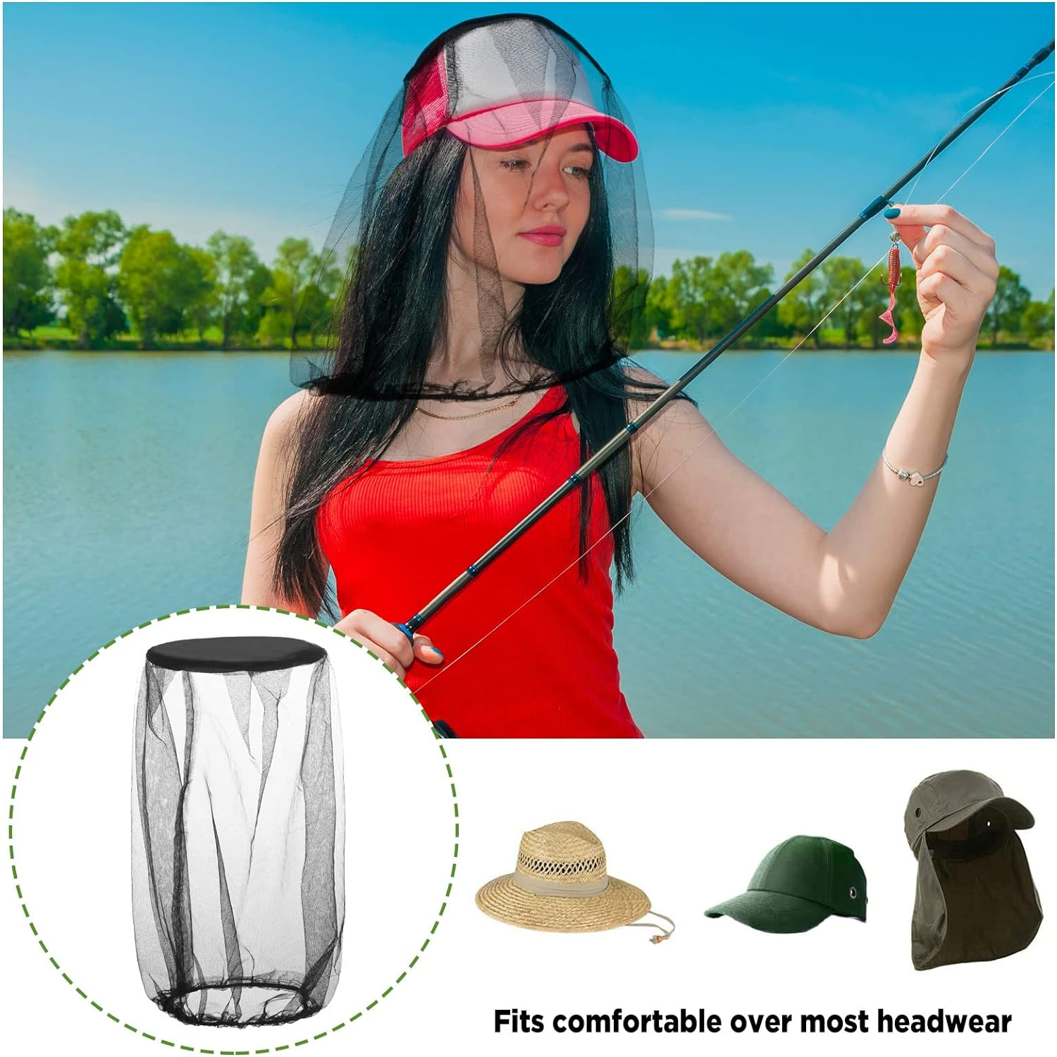 12 Pcs Mosquito Head Net Mesh Bug Face Netting Wearable Mesh Face Screen Shield for Outdoor Bugs Insect Midges Hiking Camping Walking image number 2