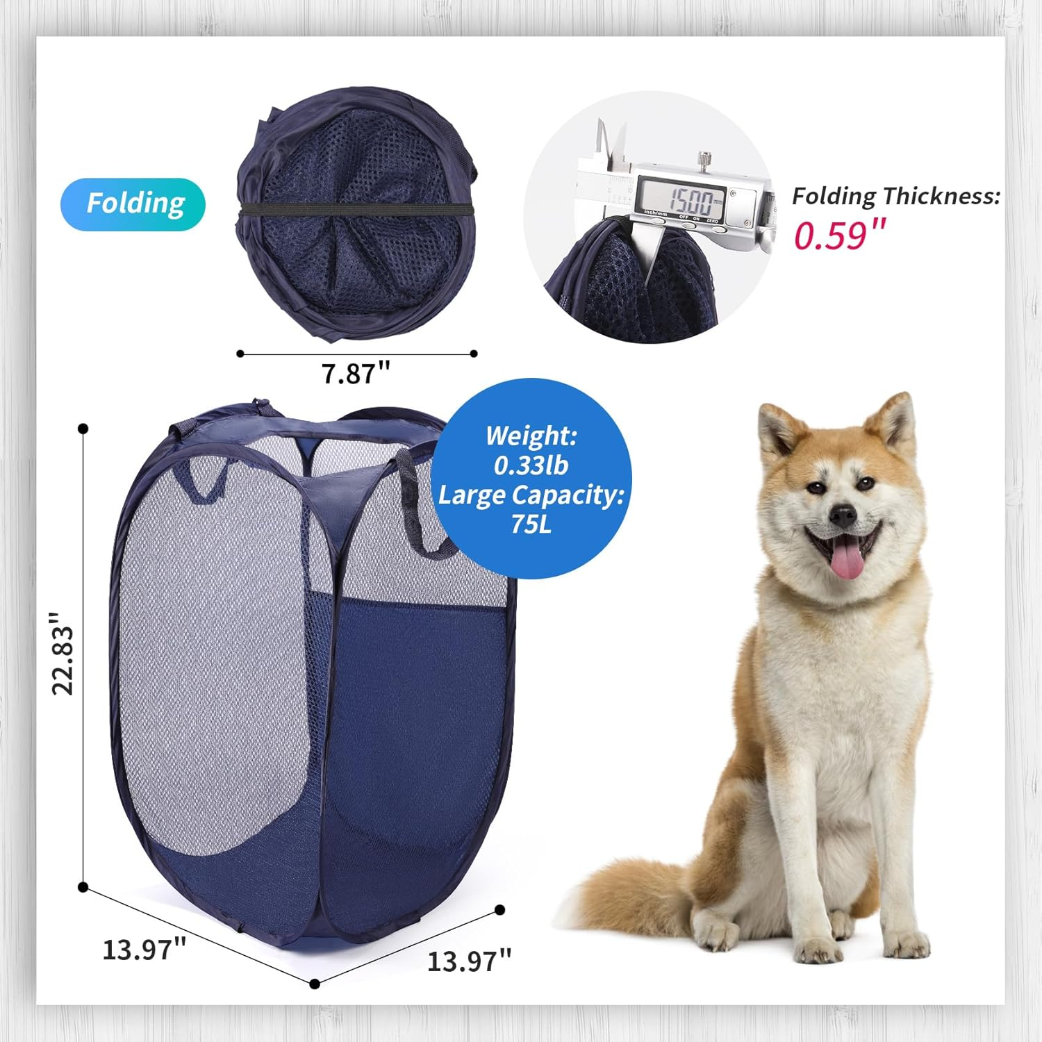 Annhua Collapsible Laundry Basket 75L Mesh Hamper with Handles, Portable Washing Bin with round Opening for Home, Travel & Bathroom - White image number 2