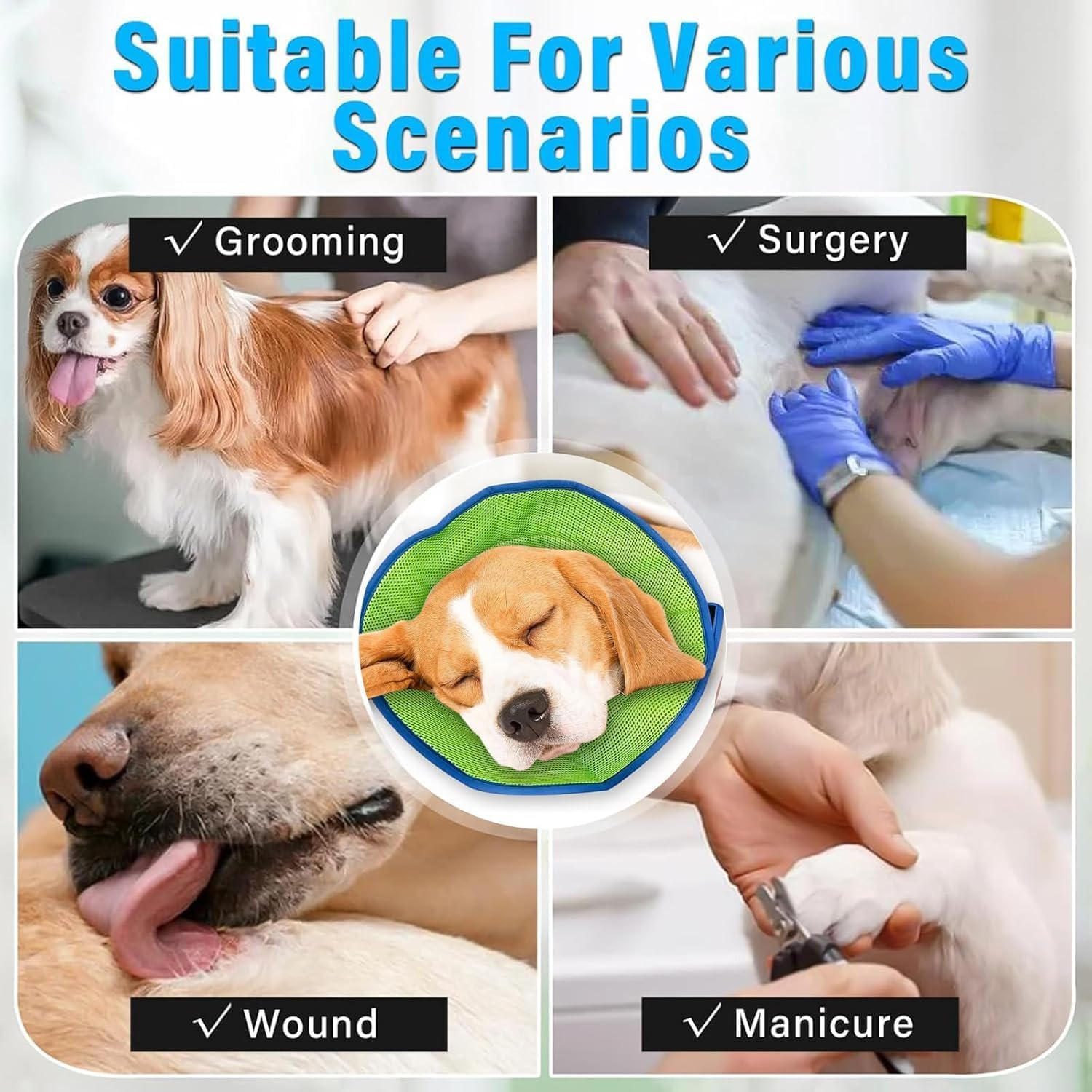 Dog Cone,Soft Dog Cone after Surgery,Adjustable Breathable Dog Cone Collar,Soft Dog Cones for Large Medium Small Dog,Protect Pets from Licking Wounds,Soft and Comfortable, Reduce Anxiety (Blue, M) image number 4