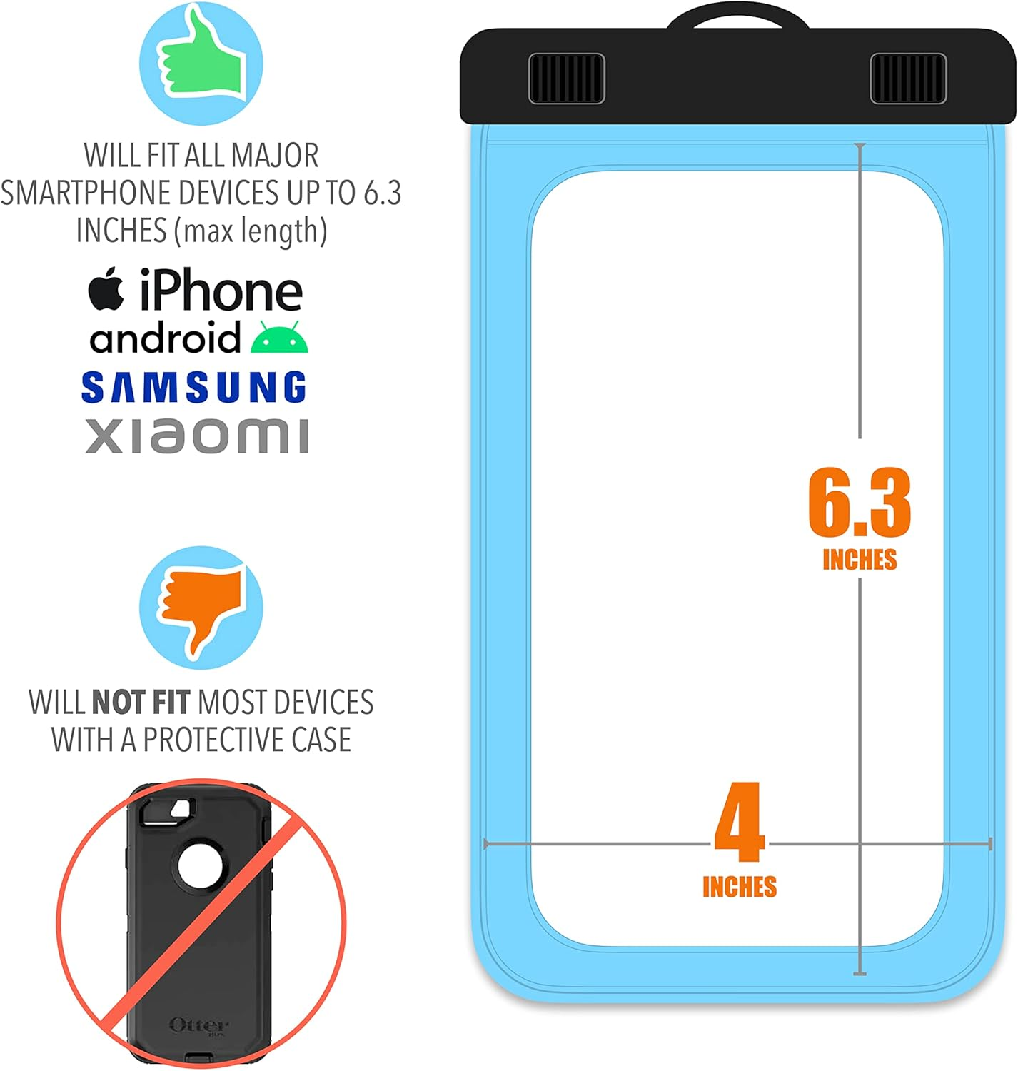 Cruise Lanyards Waterproof Cell Phone Pouch Dry Case with Touch Screen [2 Pack] Blue image number 3