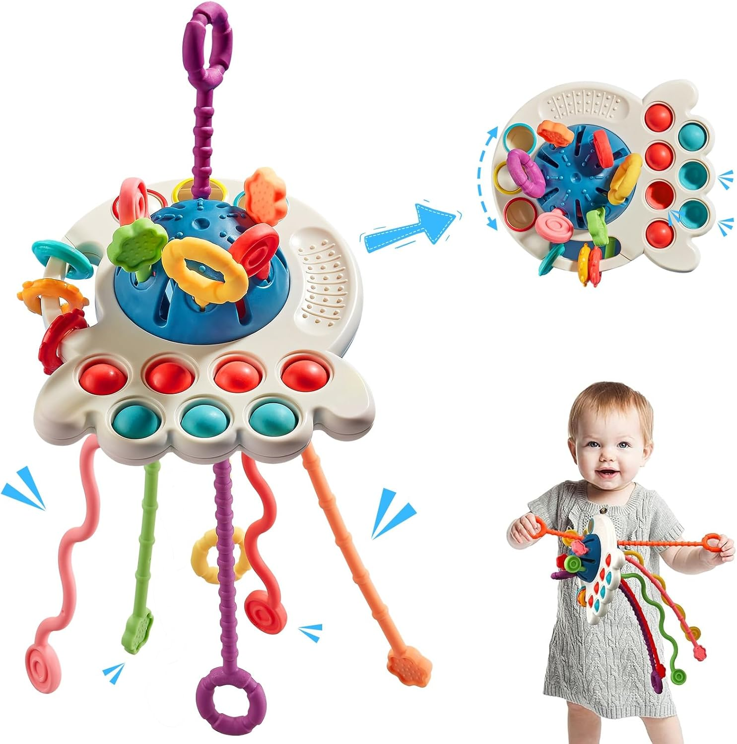 Pull String Activity Toy - Montessori Sensory Toys for Toddlers, Baby Travel Toys, Fine Motor Skills Toys, Boys/Girls/Toddlers Octopus image number 3