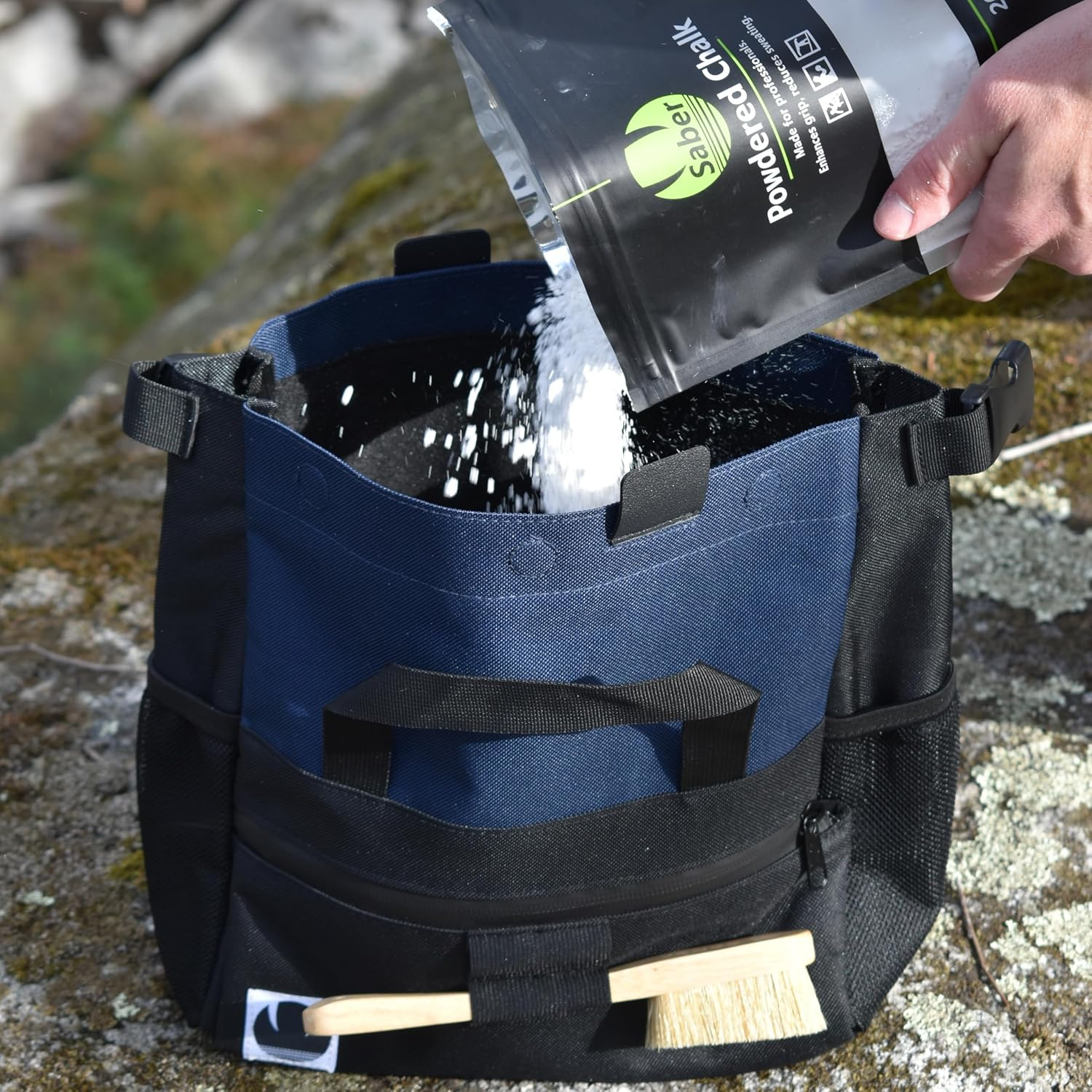 Saber Chalk Pot | Multiple Colours | Bouldering Bucket | Magnetic Closure | Zippered Storage Pockets | Brush Holder Loops | Rock Climbing, Weightlifting, Gym, Crossfit, Gymnastics image number 2