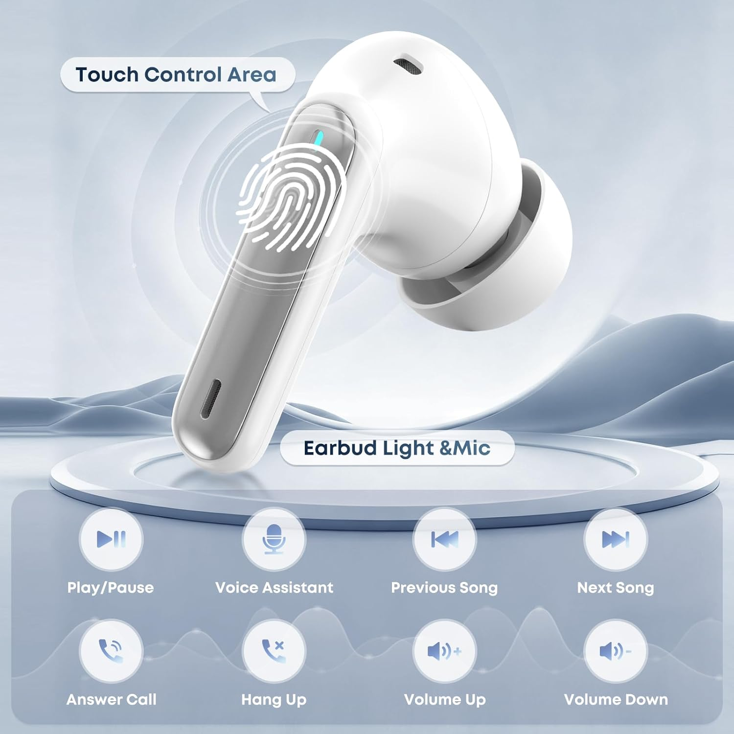 Fhumsh Wireless Earbuds, Bluetooth 5.3 Hifi Stereo Headphones Oil White image number 3