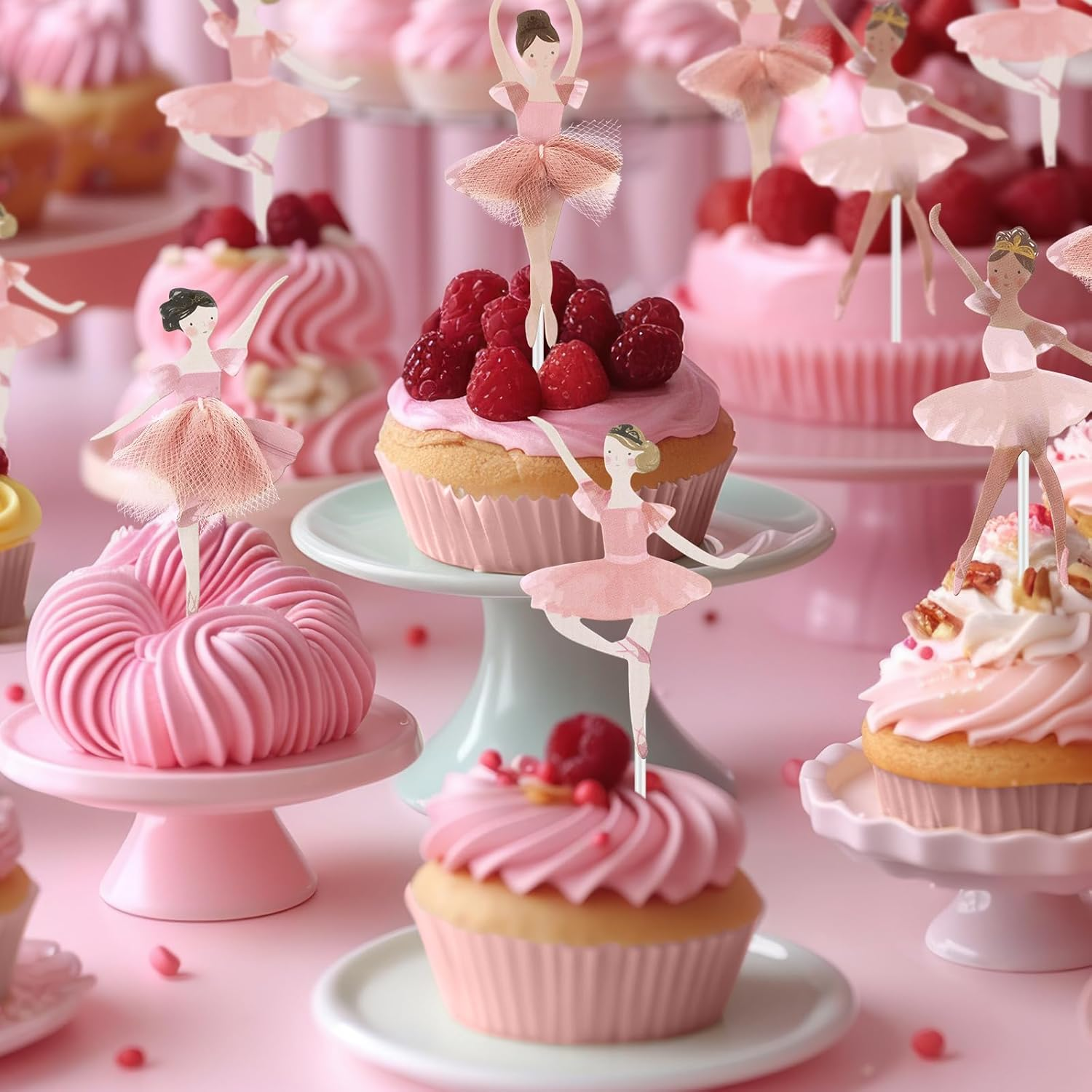 36 Ballerina Cupcake Kit - 72 Count - Pink - Ballet Tutu Dancer Girls Cupcake Toppers & Cups - Wedding, Baby Shower, Birthday Party image number 1
