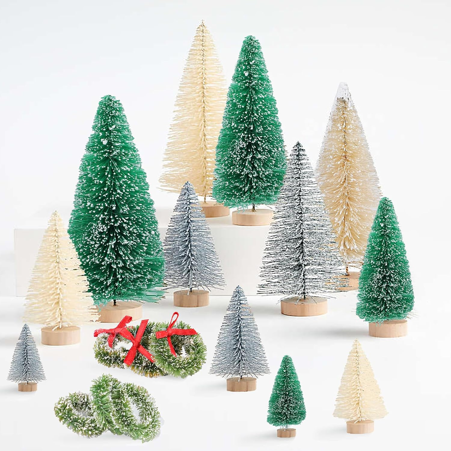 CCINEE 30Pcs Sisal Frosted Mini Christmas Trees, Miniature Christmas Bottle Brush Trees Plastic Pine Tree for Crafts Home Tabletop Decorations image number 6