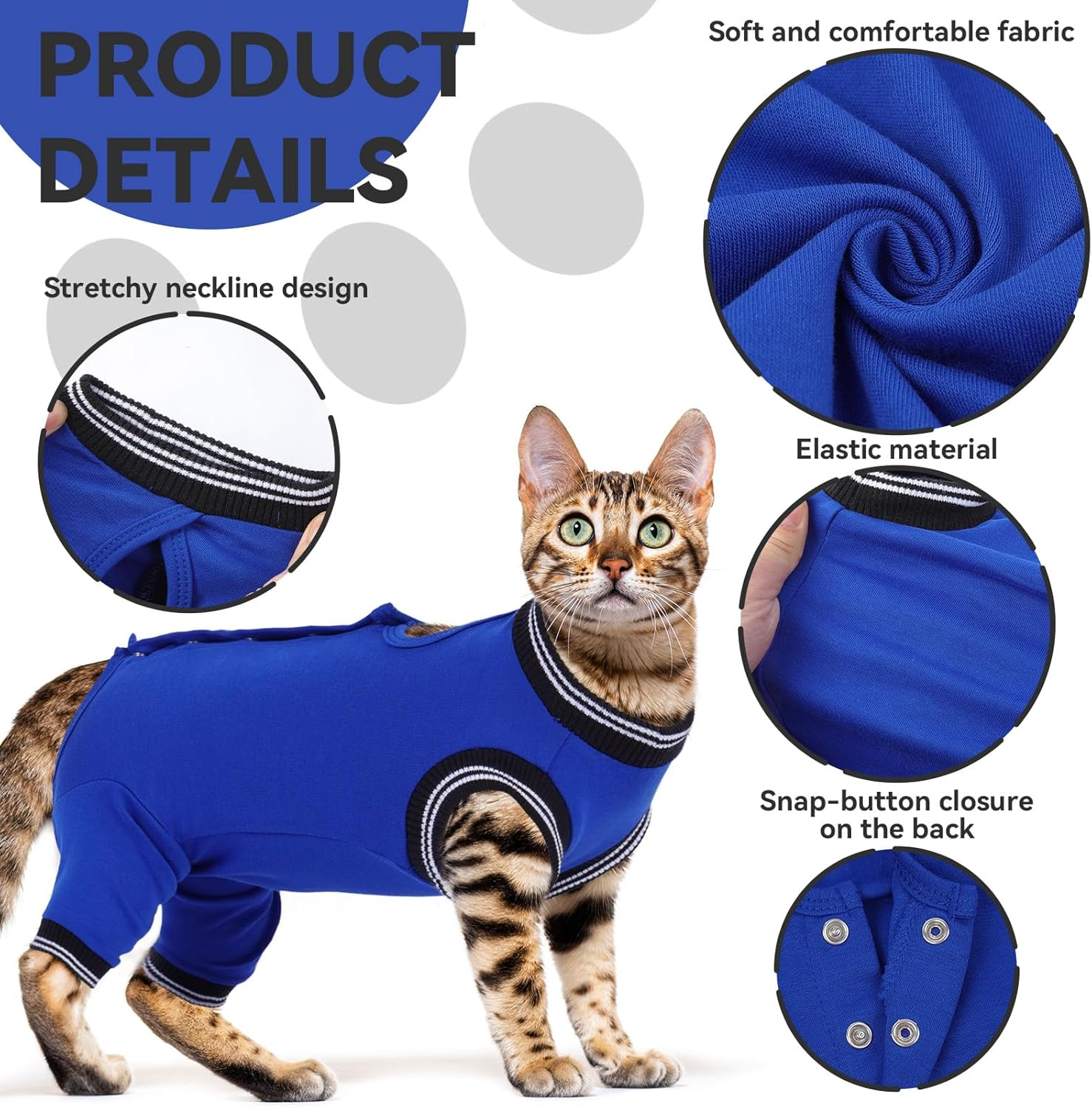 Lelepet Cat Recovery Suit for Hind Legs, Surgery Recovery Suit for Cats after Surgery, Anti-Licking E-Collar Alternative Post Surgery, Long Rear Sleeve Wound Cover Abdomen Kitten Onesie, Royalblue XL image number 5