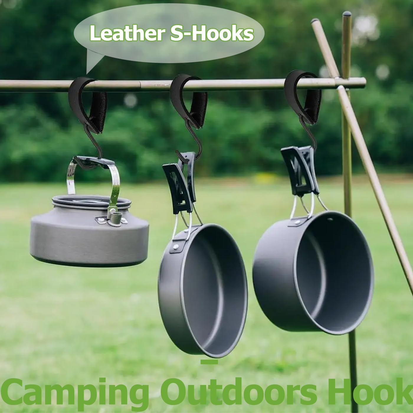 Bestgle 10 Pcs Leather S-Hooks Set, Multifunctional Black S Metal Hooks for Hanging, Hangers Hooks with Leather Loop for Kitchen, Bathroom, Camping Outdoors and Office image number 5