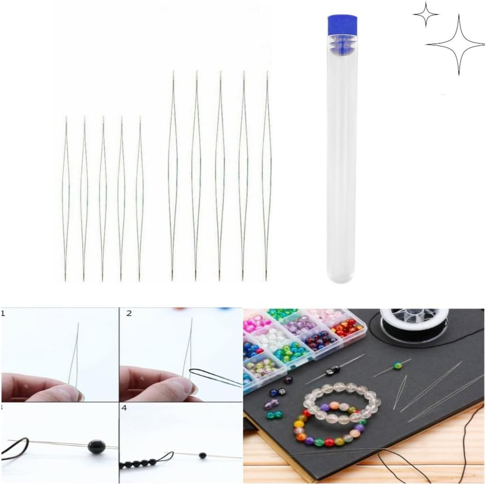 Naisfei 10 Pcs Beading Needles, Seed Beads Needles Big Eye Beading Needles Collapsible Beading Needles Set, Big Eye Beading Needles Easy Threading Tool for Bracelet Jewelry Making Seed Beads DIY image number 2