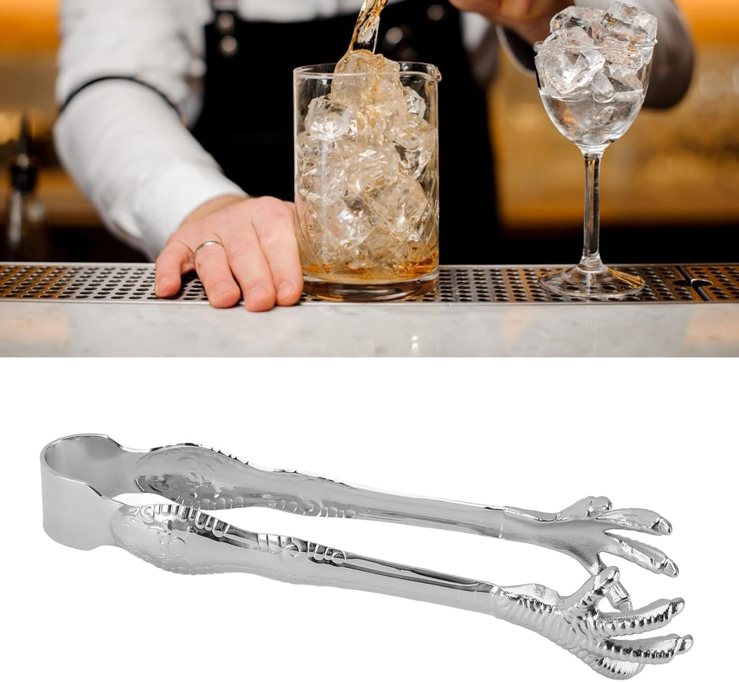 7.9 Inch Special Eagle Claw Shape Ice Tongs, Stainless Steel Chicken Feet Ice Tongs Kitchen Serving Tongs, Bar Hockey Tongs for Home Use Grill BBQ Salad (Silver) image number 2