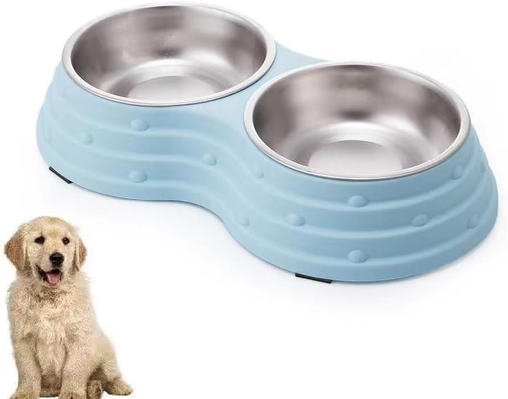 Wolike Pet Bowl Basic Dog Bowls Pet Bowl anti Overturning and anti Slip Double Bowl Dog Bowl Dog Plate Cat Bowl Stainless Steel Water Bowl Bottom with anti Slip Pad (Pink-Medium)