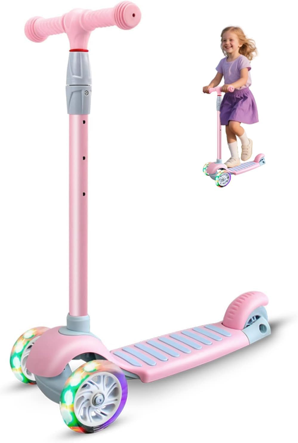 APEXORIGIN 3 Wheel Scooter for Kids Ages 3-12,Kids Scooter with Light up Wheels, Sturdy Deck Design, and 4 Height Adjustable Suitable for Kids Ages 3-12 image number 4