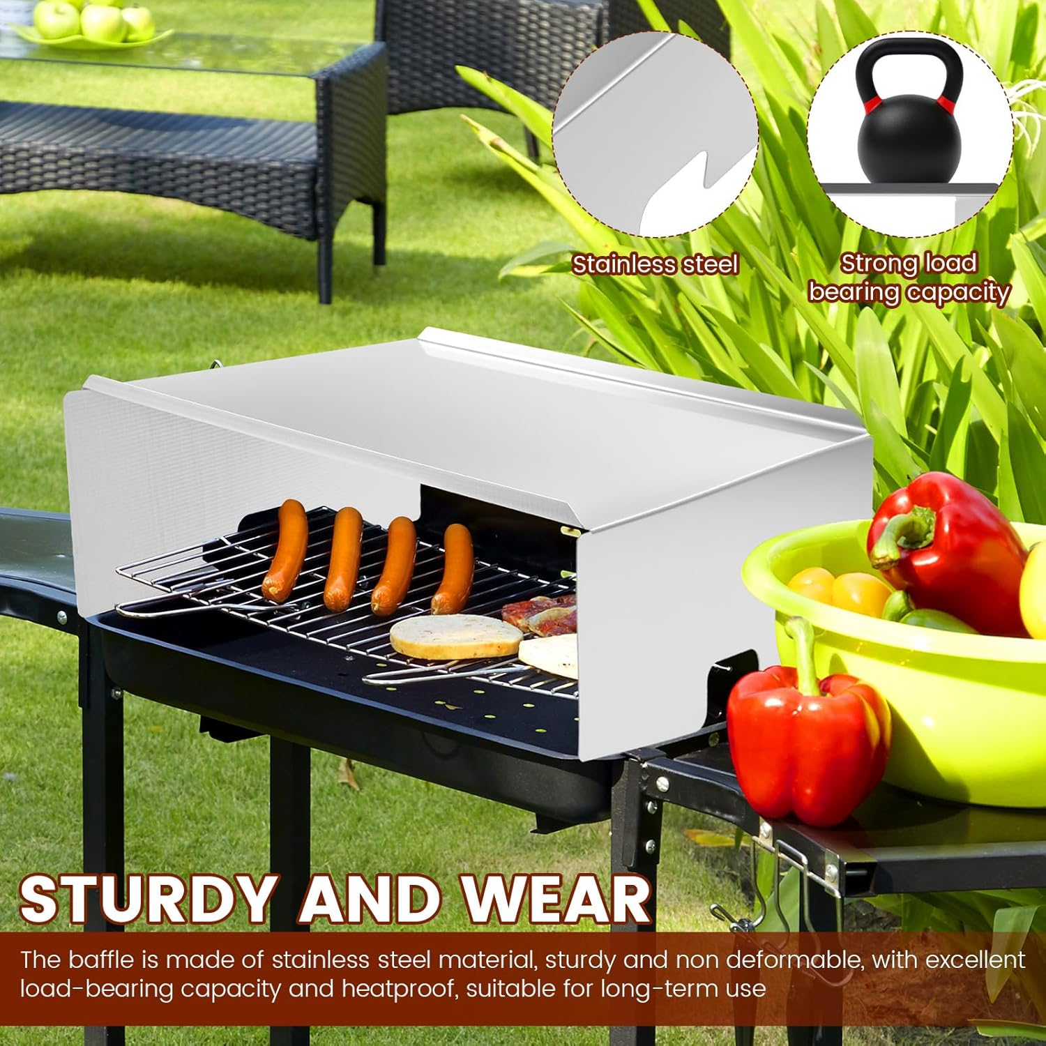 Heavy Duty Stainless Steel Heat Deflector for Grills Smokers Energy Saving Heat Baffle Diffuser Extends Burn Time for Outdoor Fire Pits(Silver) image number 3