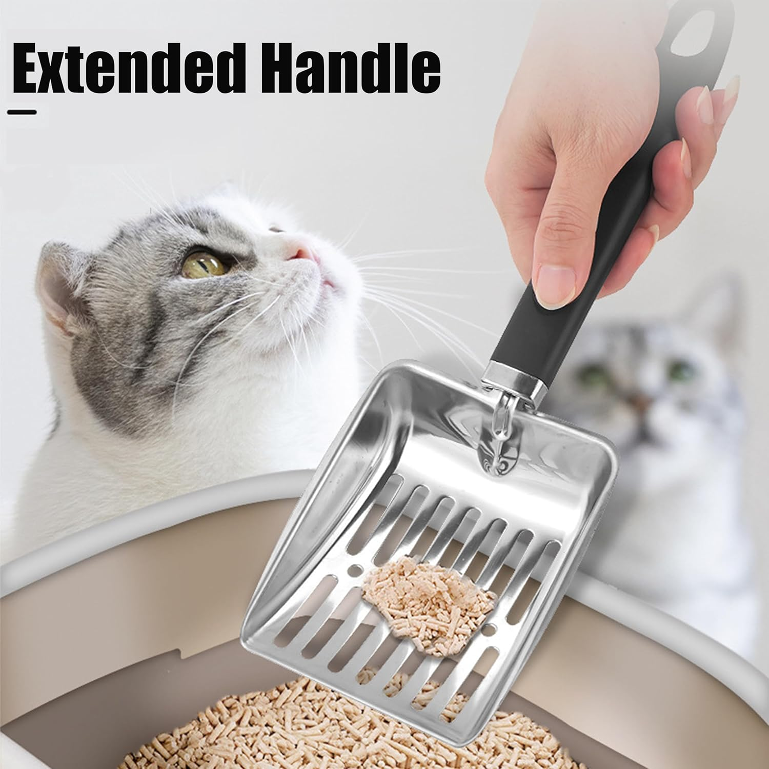 2 Pcs Stainless Steel Cat Litter Scoop at Litter Scoop Stainless Steel,Pet Supplies Litter Scooper Metal Cat Litter,Suitable for Coarse Sand, Jumbo Cat Litter Scoop Sifter Scooper Holder image number 6
