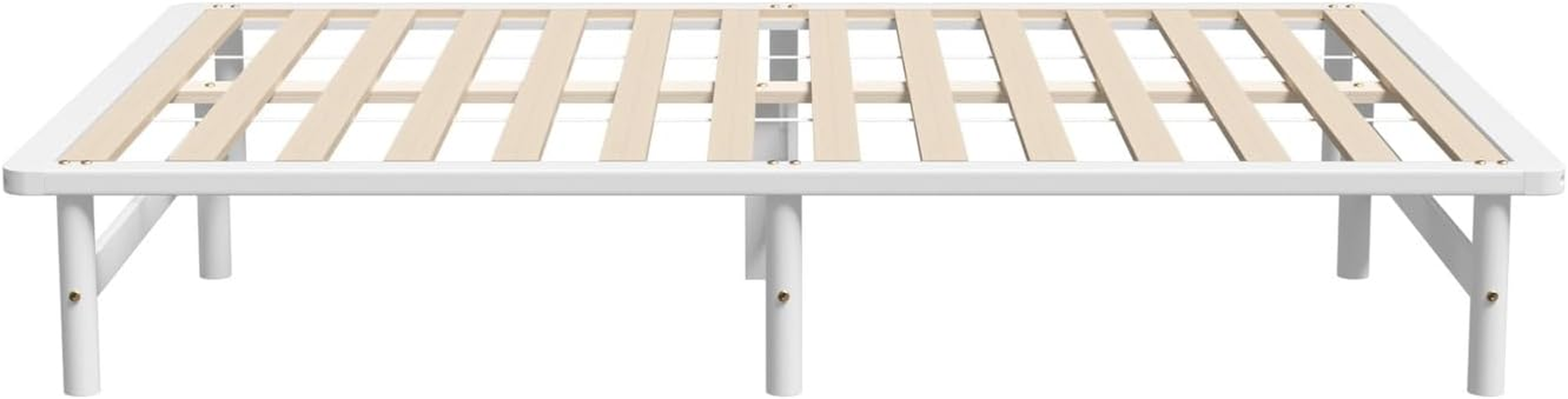 Oikiture Queen Bed Frame, Solid Pine Wood, Queen Size, White image number 5