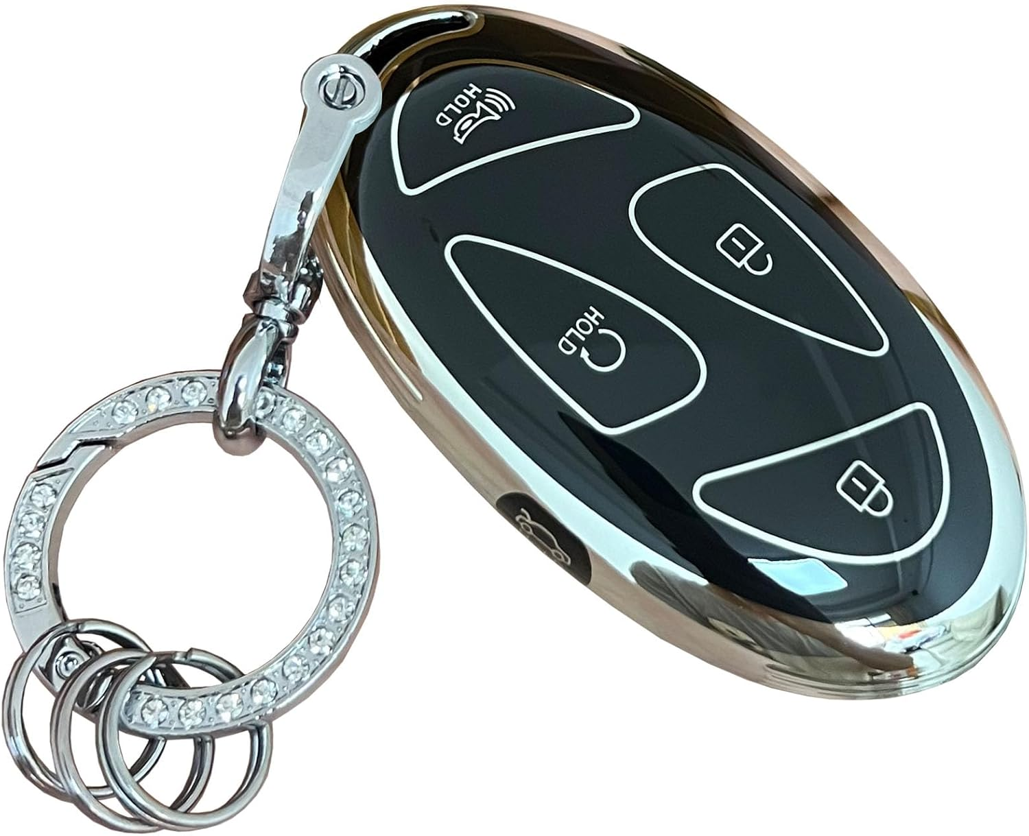 For Hyundai Key Fob Cover Key Fob Shell with Bling Keychain Fit for Hyundai Ioniq 6 Grandeur GN7 KONA 2023 2024 Smart Key (A-White-5B)