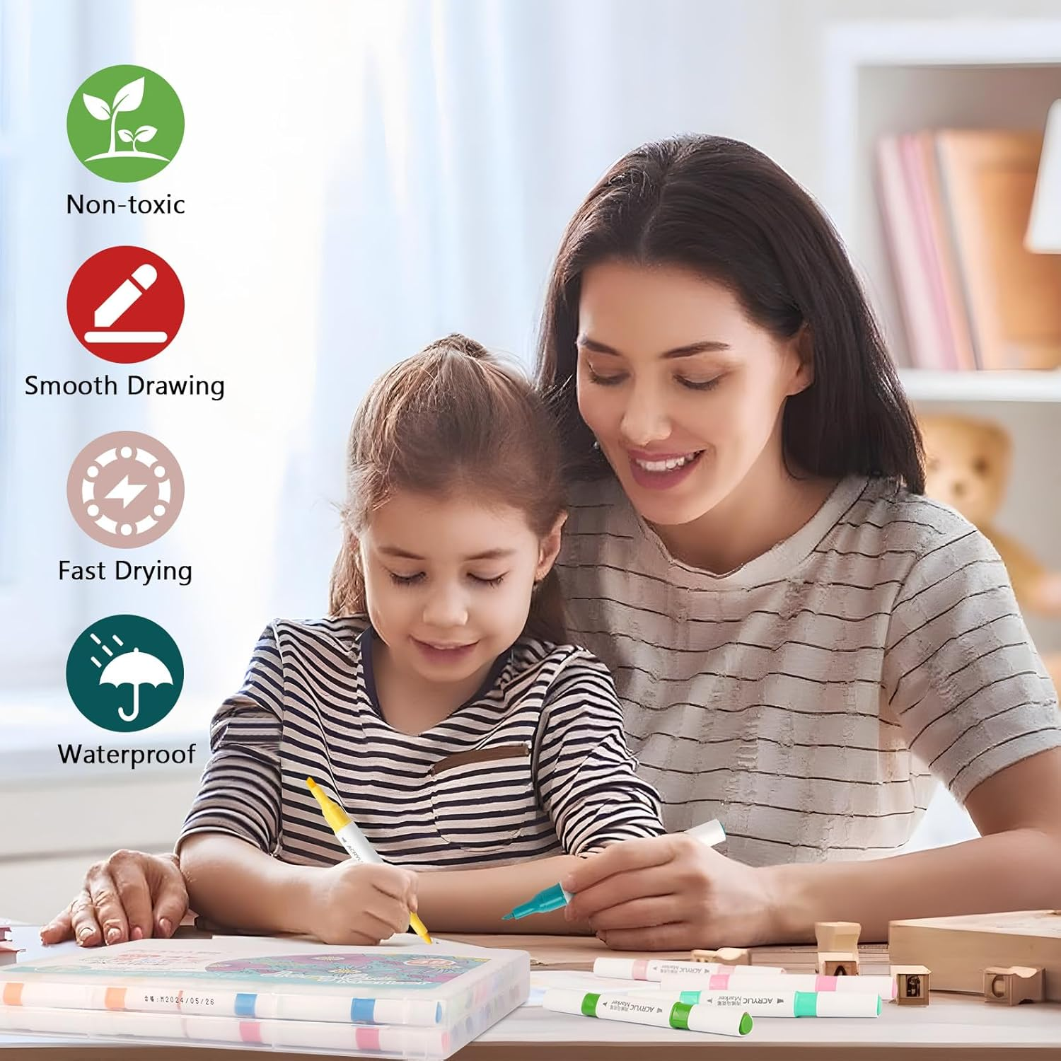 48 Colors Acrylic Markers, Acrylic Paint Pens Set for Kids Artist Adults Coloring Drawing, Paint Markers Double Tipped, Marker Pen for Rock Painting, Wood, Canvas, DIY Crafts Making Art Supplies image number 6