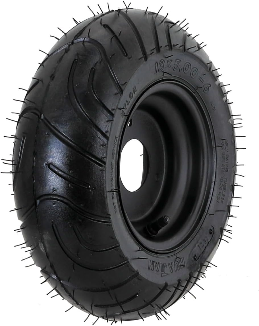 YC Yier 2Pcs 13X5.00-6 Tire and Wheel Rim Assembly 13X5-6 Lawn Mower Tire 3 Lug Rim 6" Go Kart Wheels Road Tire Tubeless for ATV Quad Buggy 4 Wheeler Scooter Mini Bike Garden Tractor Snow Blower