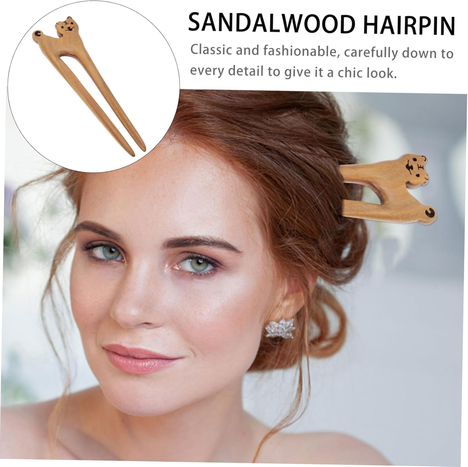 MERRYHAPY Zodiac Tiger Hairpin Curly Hair Stick Sandalwood Hair Fork for Women Bun Fork Stick Women'S Accessories image number 4