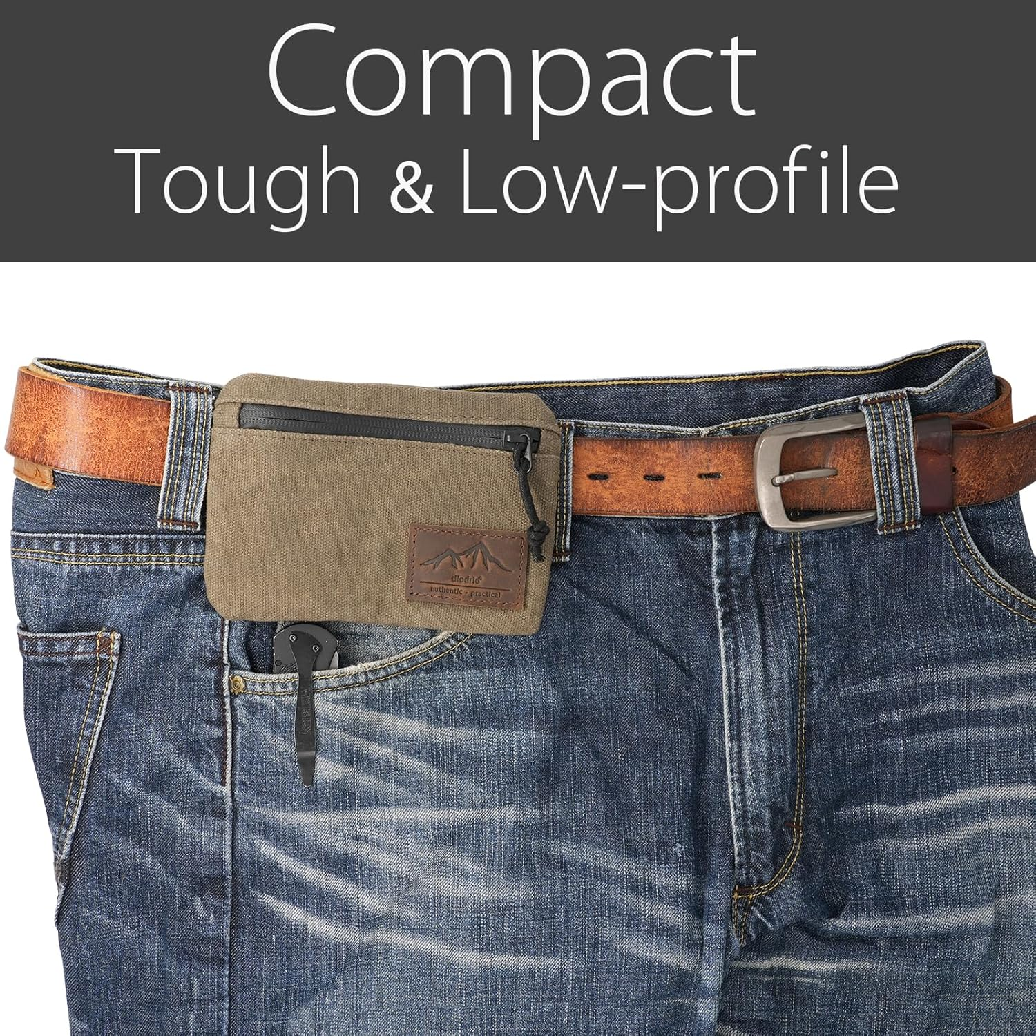 Diodrio Belt Zipper Pouches for Men Women Compact EDC Pouch, YKK Zipper, Anti-Theft Pickpocket Proof Safety Wallets, Waist Pack for Traveling Hiking, Water Resistant, Tough Waxed Canvas, Olive image number 2