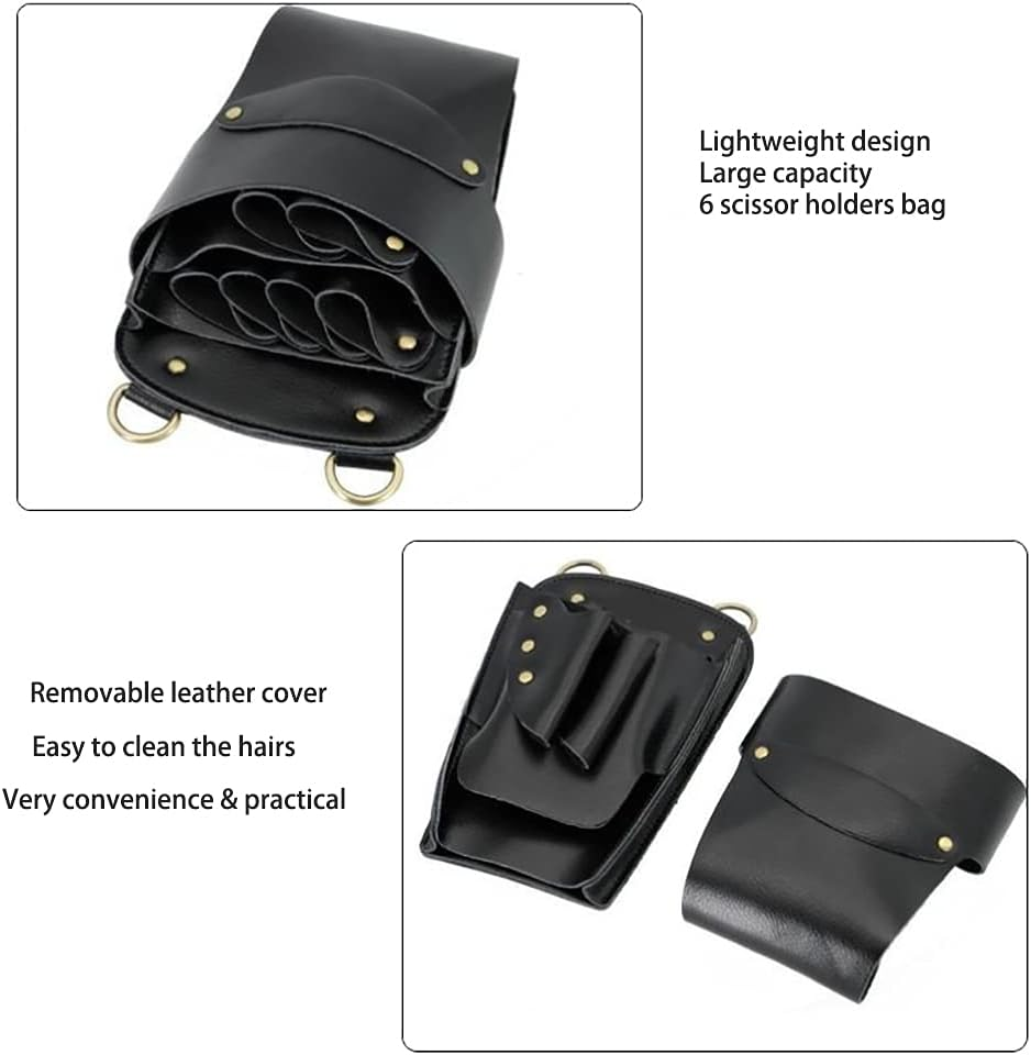 Scissors Bag- Soft Leather Salon Barber Hairdressing Scissor Shears Holster Hair Stylist Tools Bag with Waist Shoulder Belt image number 4