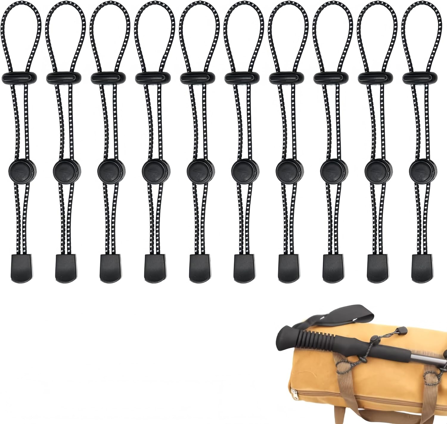 10 Pcs Backpack Hiking Stick Holder Straps, Elastic Rope with Buckle, Ideal for Camping, Hiking, Hunting, Trekking, Climbing, Mountaineering, Fishing image number 2