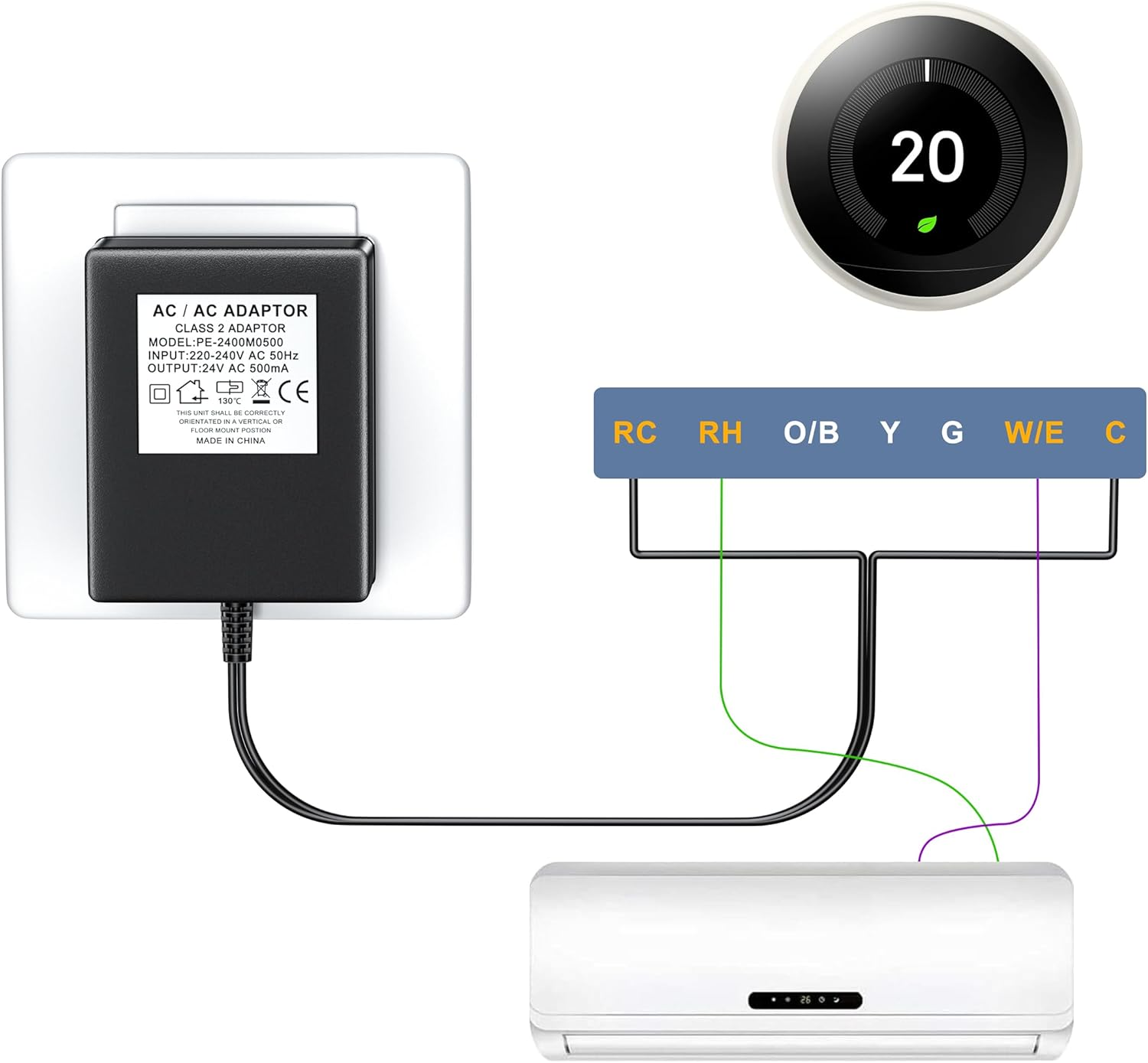 24V 500Ma Power Adapter,Extra Long 8M Extension Cabel Doorbell Transformer for Nest Ecobee Sensi, Honeywell,Ring Video Doorbell, Wyze Doorbell,Eufy Pro Cam,Zmodo Wifi Smart Doorbell Power Supply image number 5