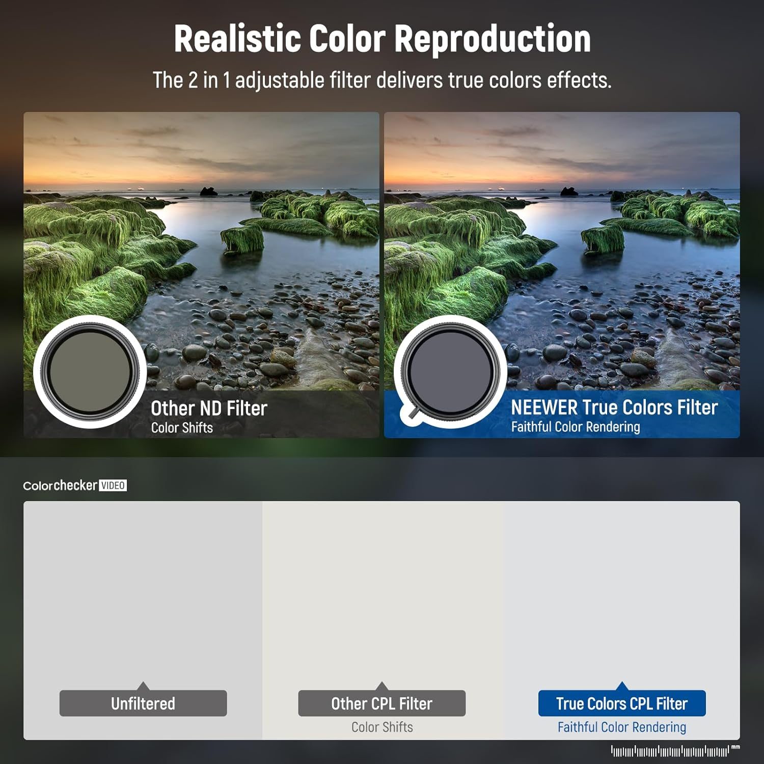 NEEWER True Colors 67Mm Variable ND2-32 & CPL with Magnetic ND32, Polarized ND Filter Set, 2In1 Adjustable One Rotatable Light Reduction Reflection Elimination No Color Shift No X Cross No Vignetting image number 6