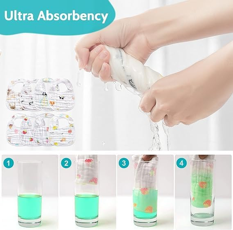 ZONEY Muslin Baby Bibs,8 Pack Ultra Soft Absorbent, 100% Cotton Baby Bandana Drool Bibs Adjustable Snaps (SET1) image number 2