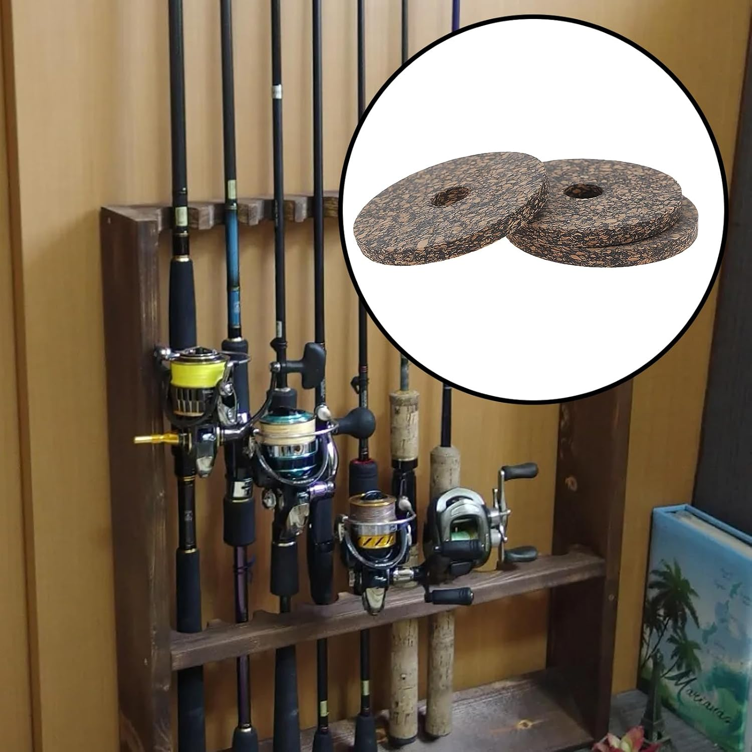 SING F LTD 16Pcs Dark Cork Rings 1/8" Thick for Freshwater Fishing Outdoor Rod Handle Decoration image number 2
