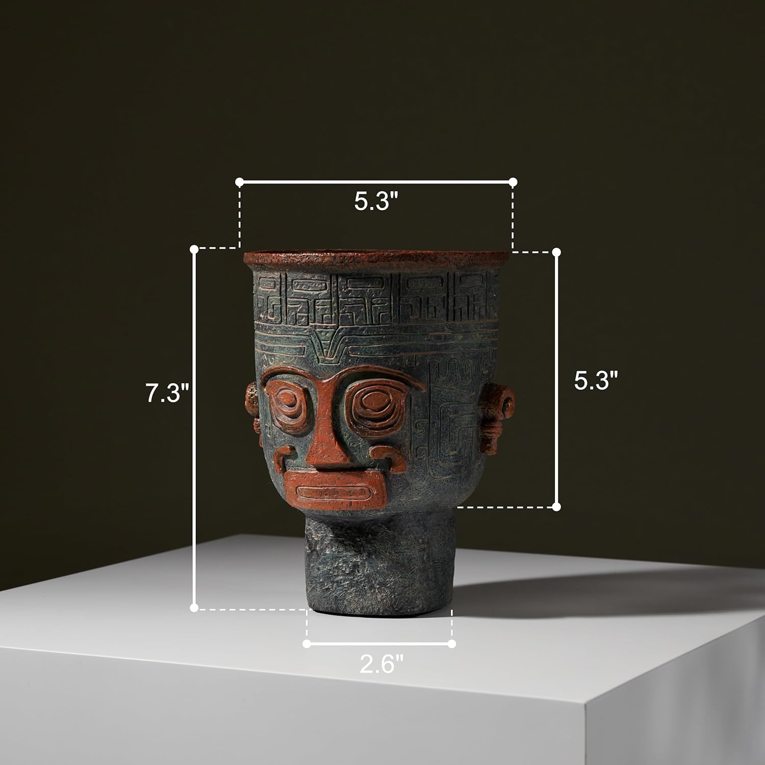 Sanxingdui Style Bronze Face Planters for Indoor Plants, 6 Inch Resin Unique Plant Pots with Drainage, Decorative Flower Pots for Plant Lover image number 2