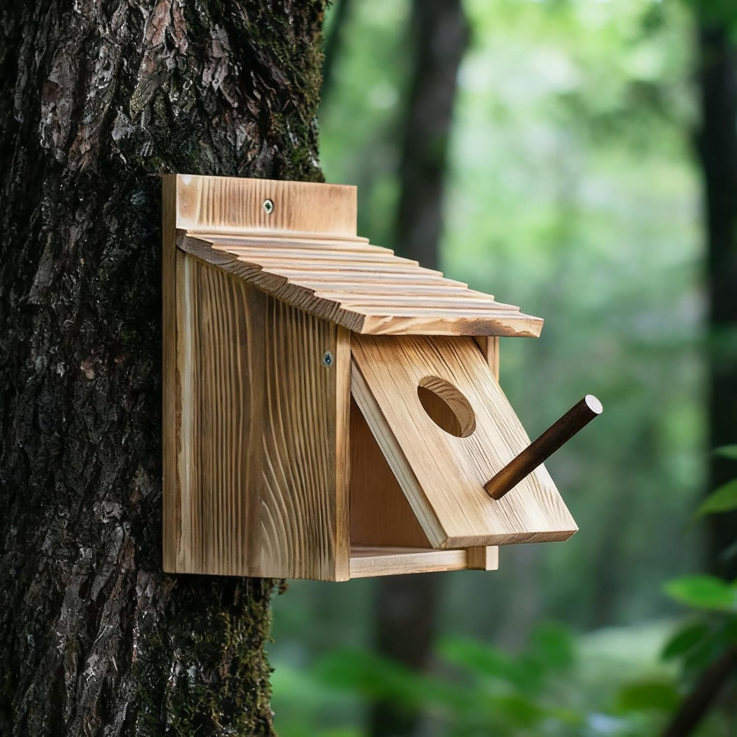 Bird House for outside with Predator Guard, Wood Bird Houses for outside with Pole Wooden Bird House for Bluebird Cardinals Hanging Birdhouse Clearance Garden Country Cottages (Brown) image number 6