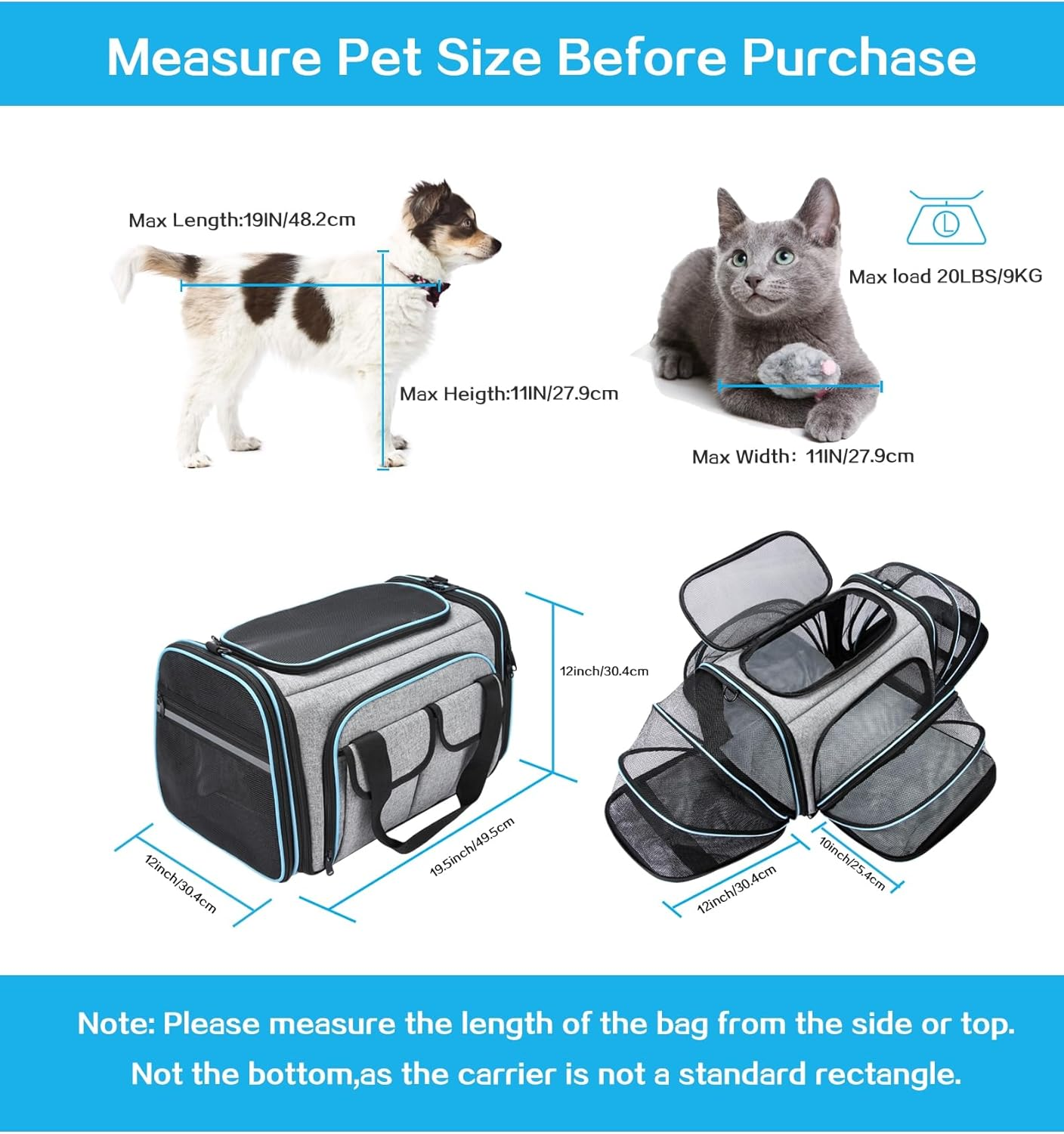 Maskeyon Airline Approved Pet Carrier, Large Soft Sided Pet Travel TSA Carrier 4 Sides Expandable Cat Collapsible Carrier with Removable Fleece Pad and Pockets for Cats Dogs and Small Animals image number 3