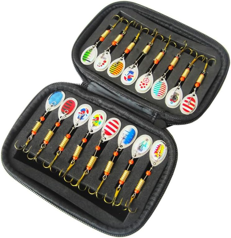 AIMALL 10/16PCS Fishing Lure Spinners Bait Spoon Set with Portable Tackle Box &ndash; Assorted Trout and Bass Fishing Tackle Kit for Freshwater and Saltwater