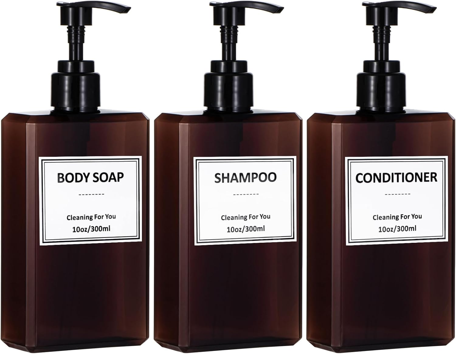 Yeeco Hand Soap Dispenser, 3 Pack 10Oz Acrylic Plastic Liquid Pump Bottle Refillable Lotion Dispenser for Bathroom Kitchen Hotel, Shampoo and Conditioner Dispenser Empty Shower Clear Bottles