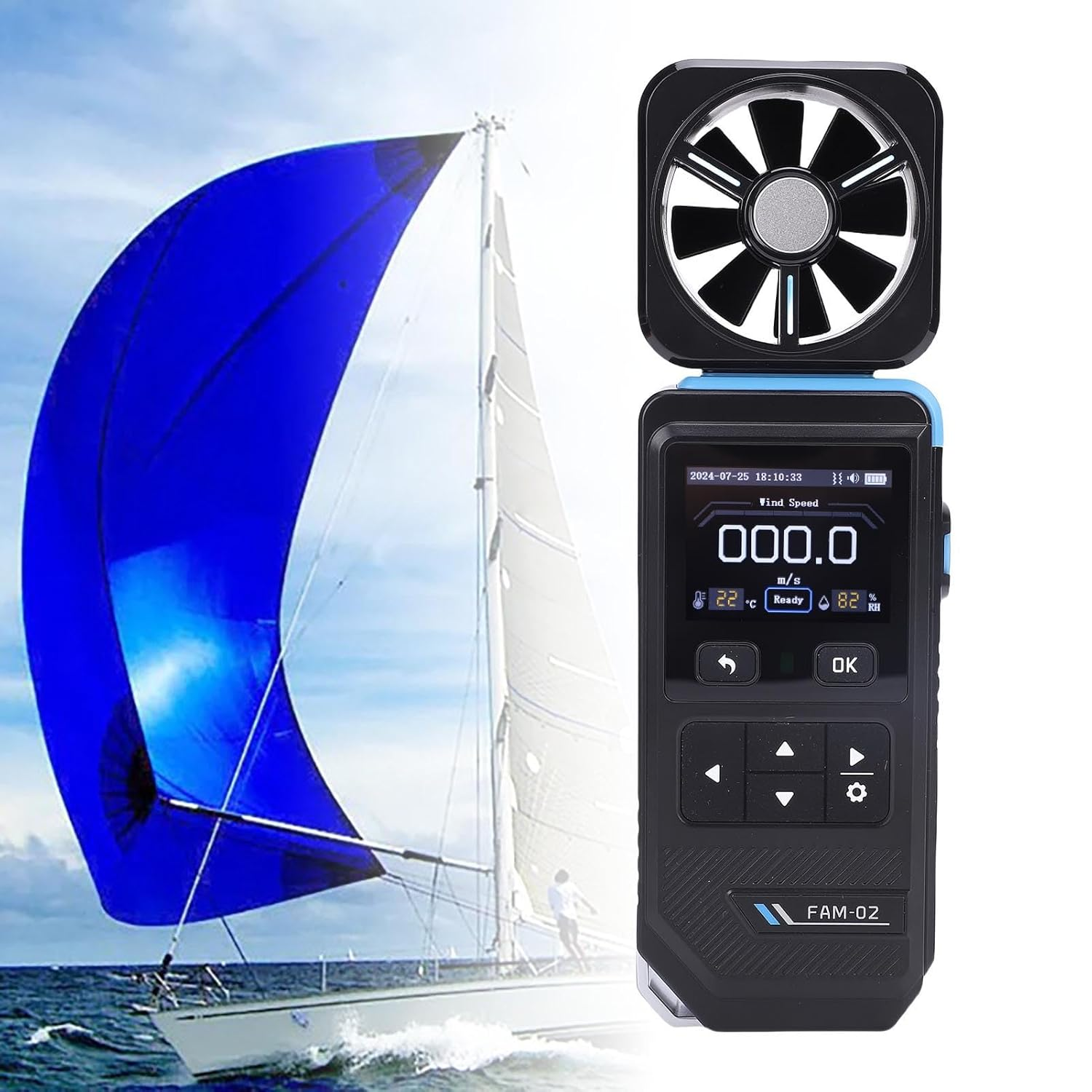 Wind Speed Meter with Fan, Adjustable Thresholds, 2.0 Inch Color Display, Rechargeable Battery, Digital Anemometer for Home Office Car HVAC Outdoor, Airflow Velocity Meter image number 6