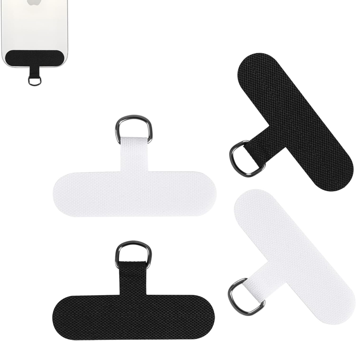ONBPIY 4 Pcs Phone Tether Tab with Metal Rings, Compatible with Iphone, for Samsung Galaxy, Universal Lanyard Patch for Full Coverage Cases, 2 Black 2 White image number 1
