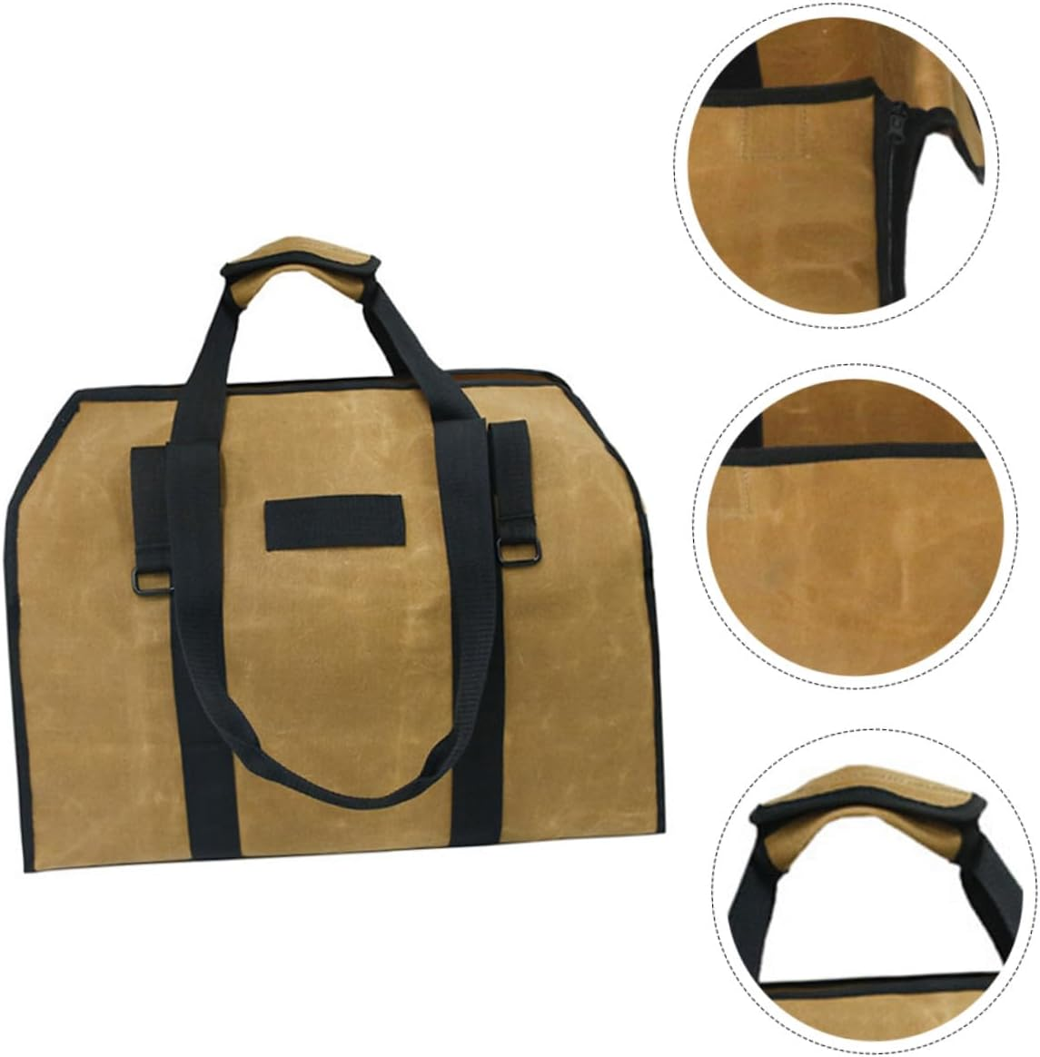 Capacity Waxed Canvas Log Tote Firewood Carrier Bag with Handles and Metal Buckle for Outdoor Camping Indoor Firewood Storage and Transport image number 5