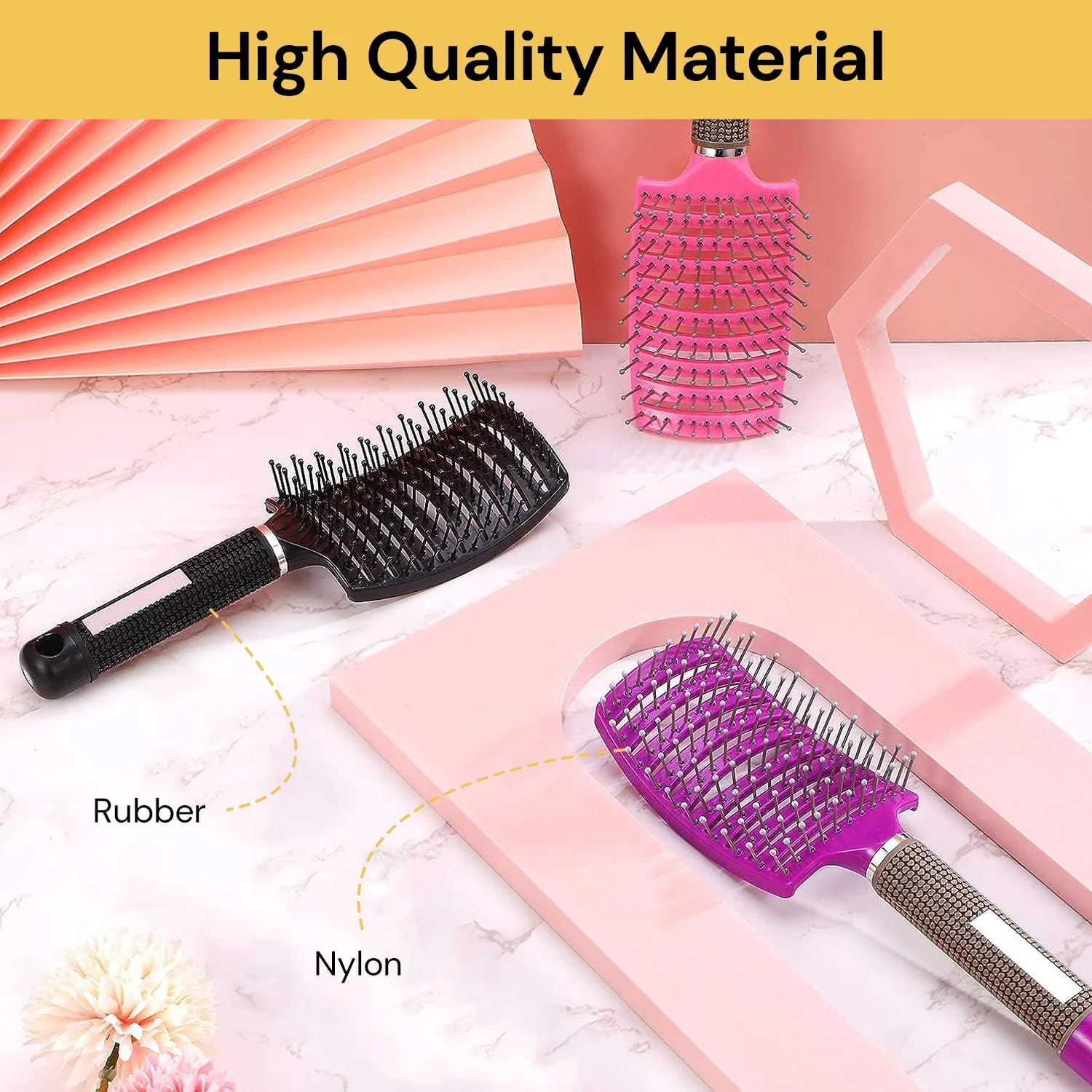 EZONEDEAL Detangler Hair Brush, Hair Brush, Ultra-Soft Intelliflex Bristles, Curved Vented Brush for Blow Drying, Anti-Static Bristles Massage, Hair Brush Detangling Brush for Women & Men (Pink) - Black image number 7