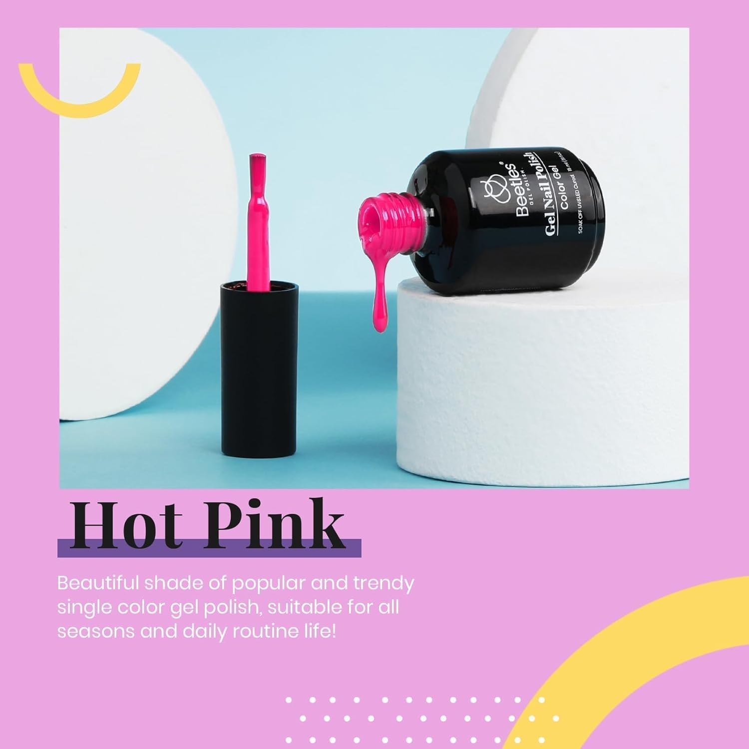 Beetles Gel Polish Gel Nail Polish,1Pcs 15Ml Poppy Pink Holiday Neon Hot Pink Gel Nail Polish Bright Pink Gel Polish, Soak off Uv LED Nail Lamp Gel Polish image number 4