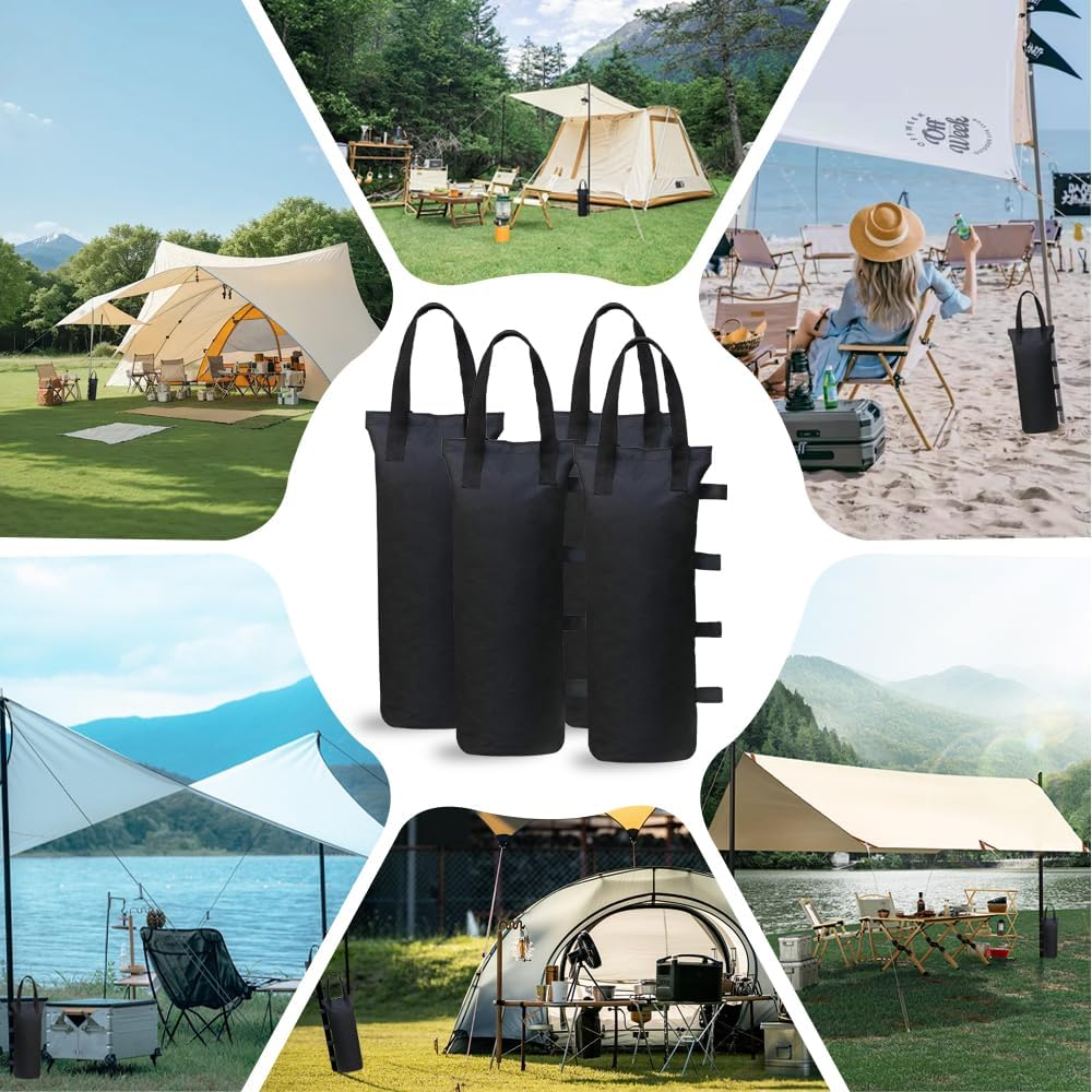 Cerkkapo Gazebo Sandbags, Pack of 4 Sandbags for Filling, 600D Oxford Thick Sandbag Weights for Gazebo, Weight Sand Bags for Gazebo, Sandbag for Pop-Up Gazebo, Tent, Parasol, 20 X 50 Cm