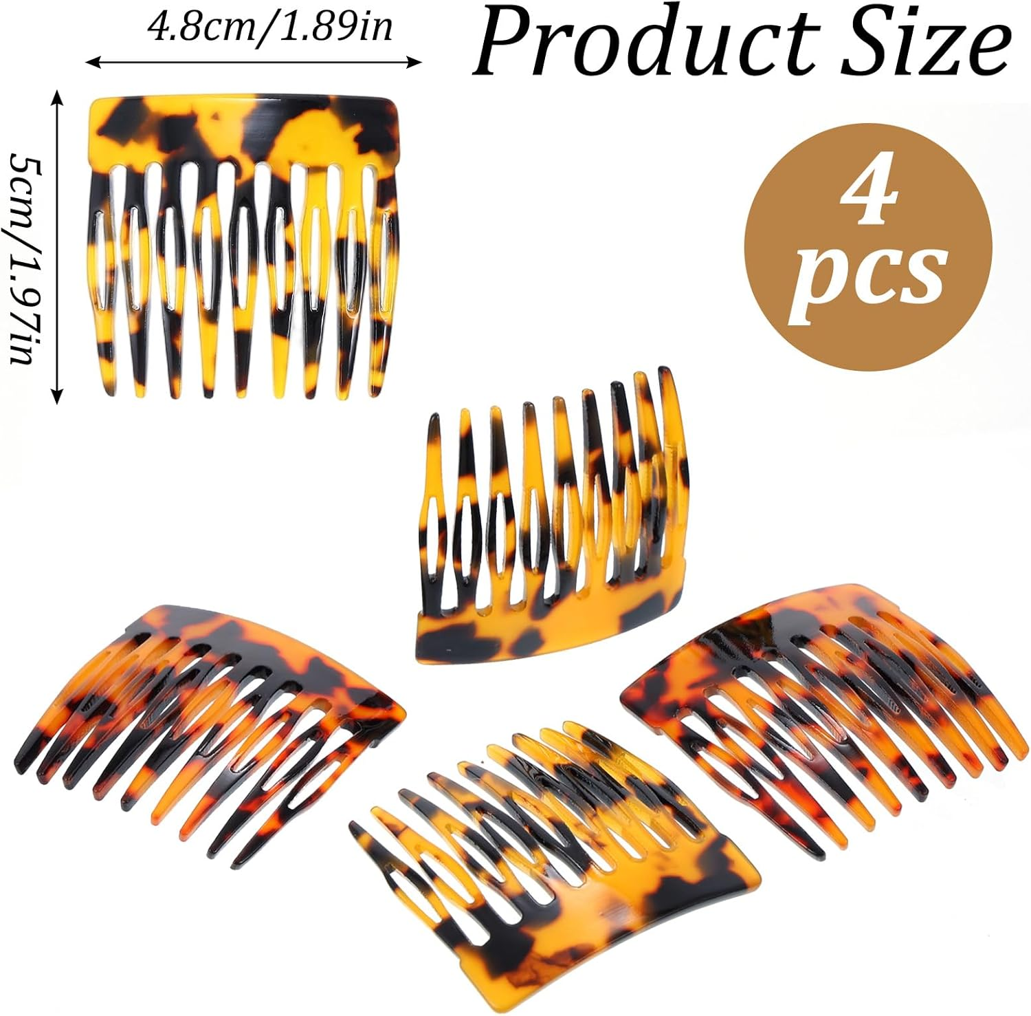 Hair Comb for Clip-On 4-Piece Mini Side Comb Set Vintage French Side Combs Slat Comb Hair Clip Small Split Tooth French Hair Comb Made of Cellulose Acetate