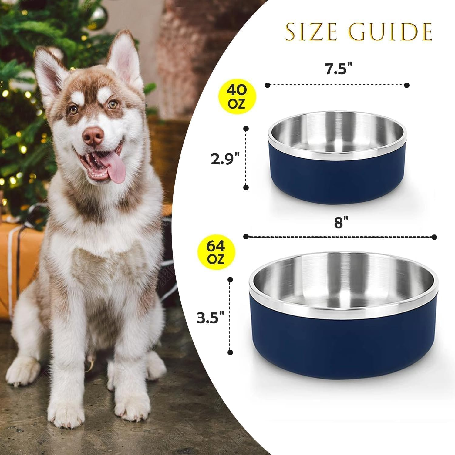 Stainless Steel Dog Bowl, Dog Water Bowl for Food and Water, Durable Non-Slip Double-Layer Insulated Heavy Duty Rubber Bottom, Reusable Cat & Dog Bowls （40 Oz） image number 1