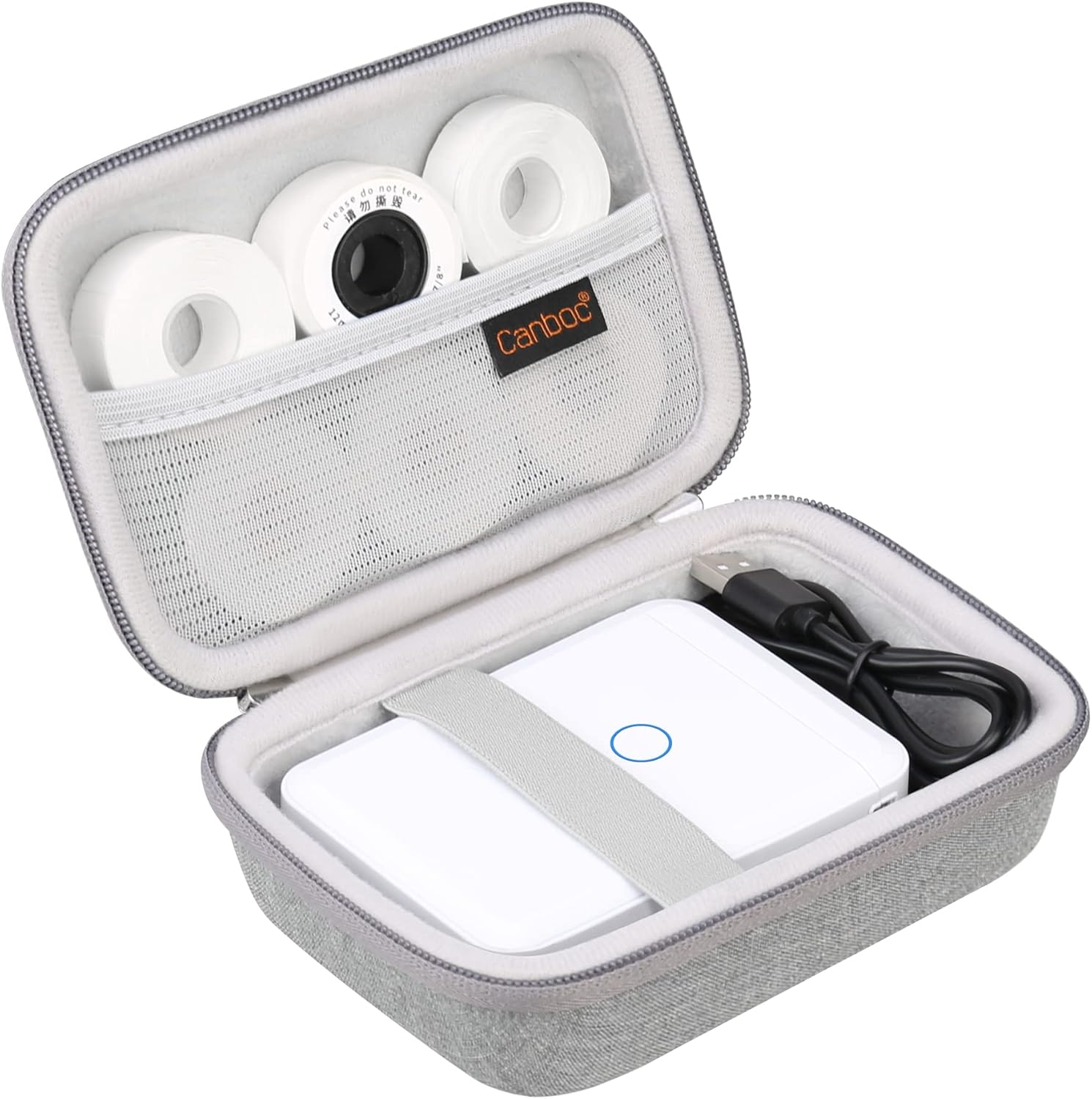 Canboc Hard Carrying Case for JADENS D110 Label Maker Machine, Portable Bluetooth Label Printer Box, Zipper Mesh Bag Fits Label Paper and Charging Cord,Grey - A-Mint Green image number 5