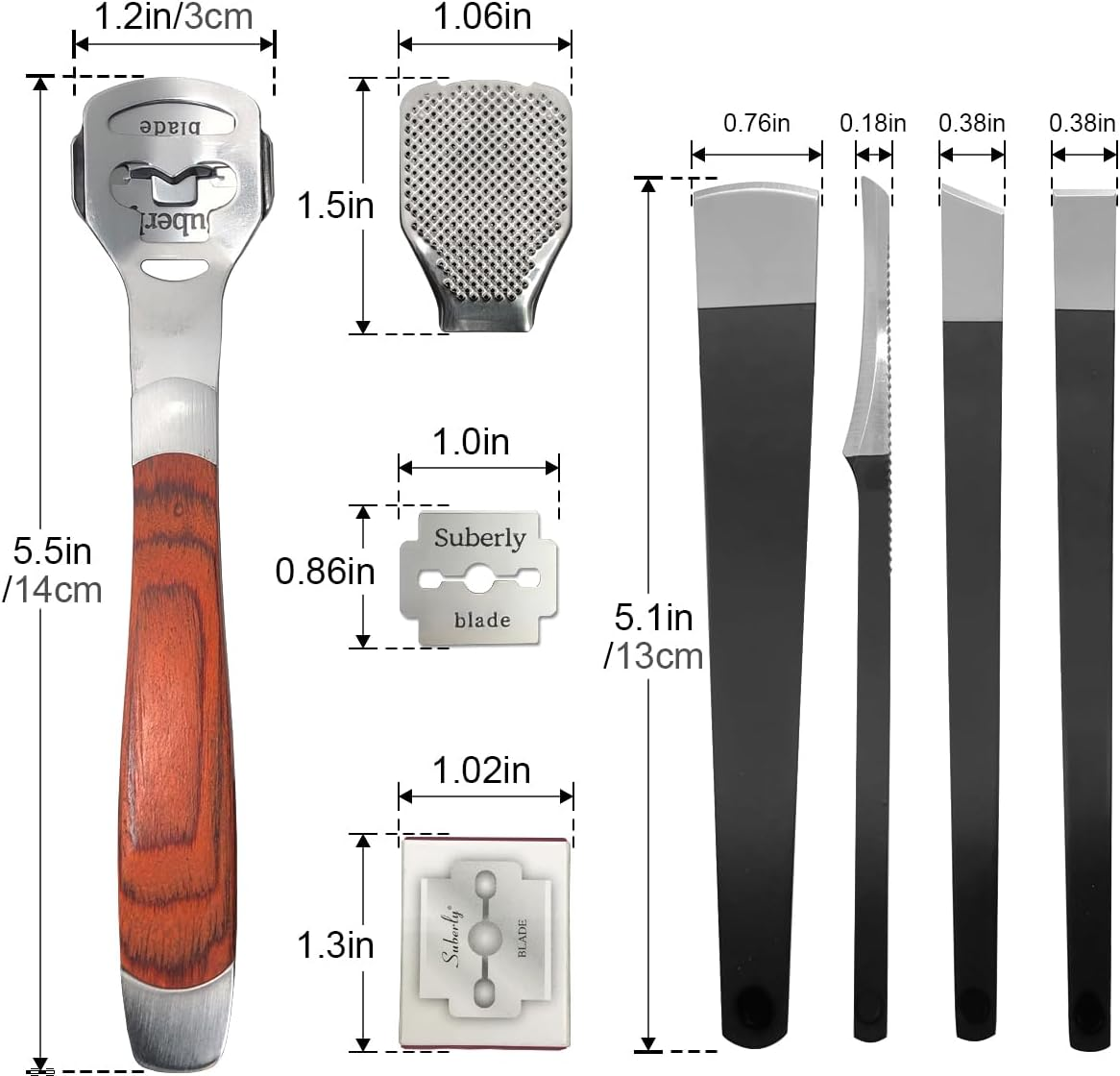 36 Pcs Callus Shaver for Feet Set, (1Stainless Foot File &1 Foot File Heads & 4 Pedicure Knife & 30 Replacement Slices Blades), Professional Callus Remover for Feet Tools for Wet and Dry Feet