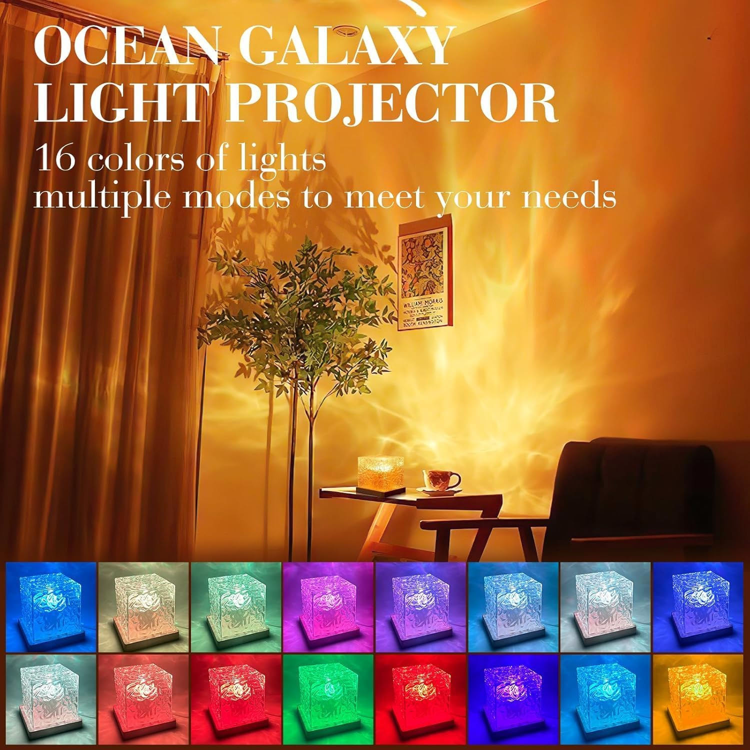 Ocean Galaxy Light Projector, 16 Color Water Ripple Projector with Remote Control, Ocean Wave Projector Light Cube,Ocean Wave Sensory for Living Room Bedroom Decor/Party Rooms image number 3
