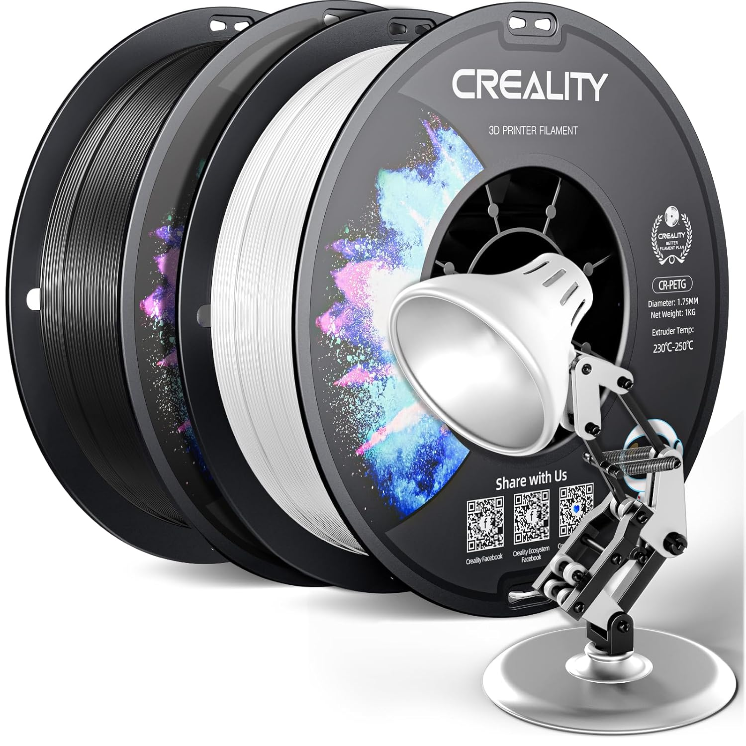 CREALITY PETG Filament 1.75Mm 3D Printer Filament, 2Kg (4.4Lb) Neatly Wound Spool, Dimensional Accuracy &plusmn;0.03Mm, 2024 Latest Batch, Fit for Most FDM 3D Printers, Black (2-Pack)