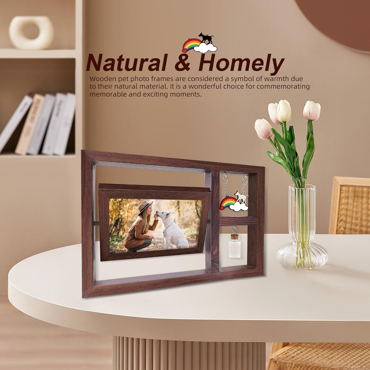 Pet Memorial Frame for Dogs, Rotating Wooden Dog Picture Frame Set 4X6 for Mom Dad - Dog Bereavement Remembrance Photo Frame in Loving Memory - Pet Sympathy Gifts for Loss of Dog, Double-Sided Display-Horizontal image number 6