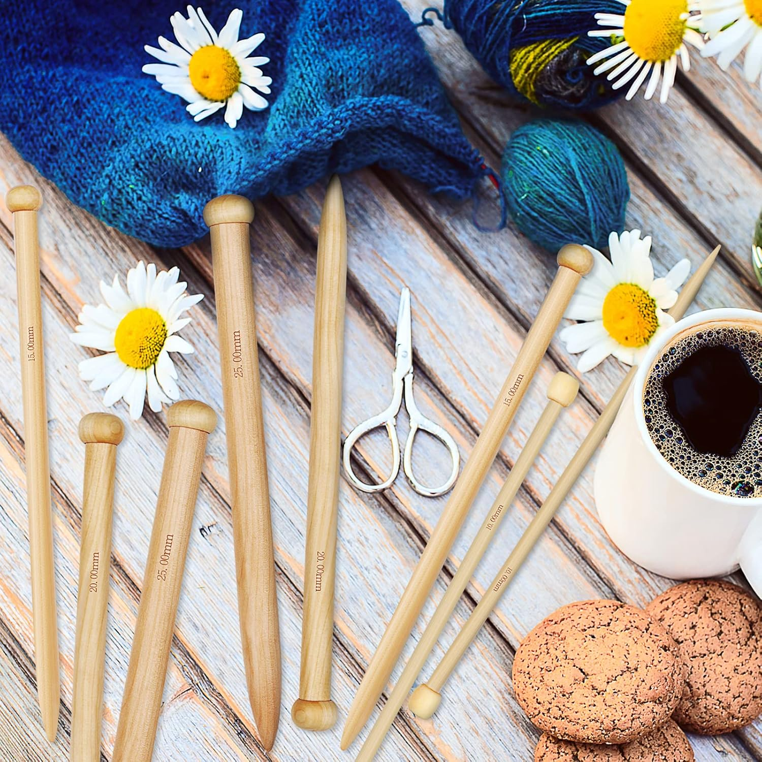 Aeelike 15Mm Knitting Needles, Thick Bamboo Knitting Needles 35Cm Long, Chunky Wooden Knitting Needles for Arthritic Hands, Large Knitting Needles 15Mm for Chunky Blanket Knitting image number 6